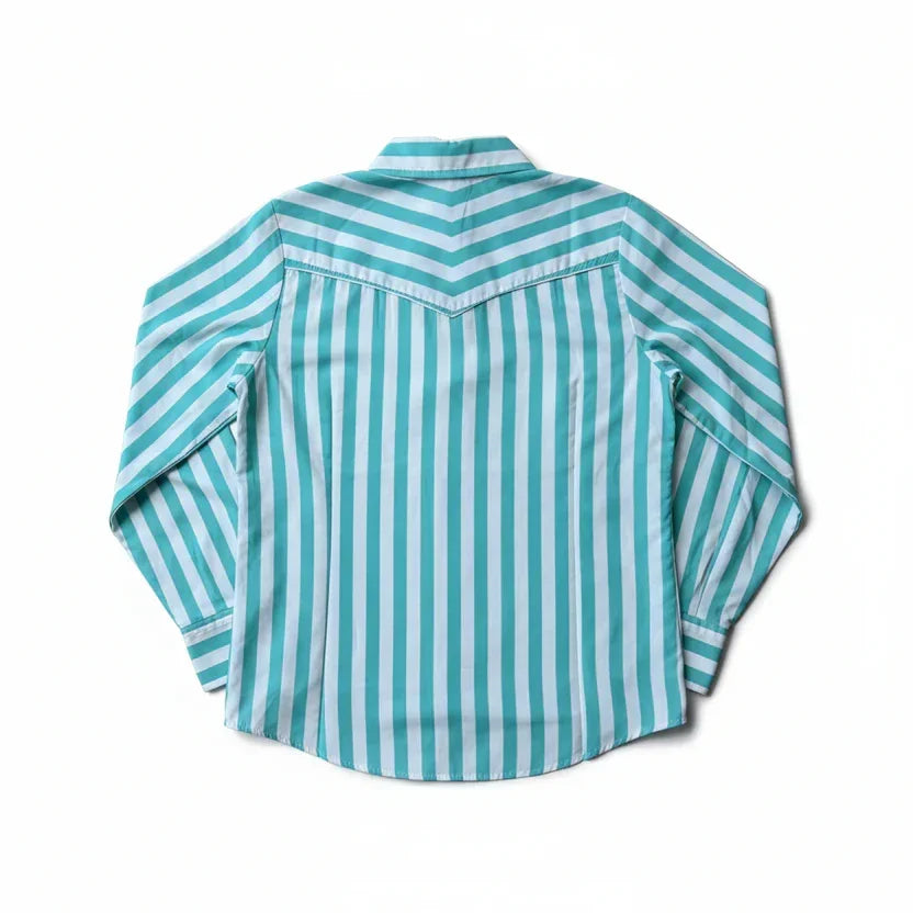 Boys' Youth 2 Rowels Ranch Turquoise and White Long Sleeve Performance Snap Shirt