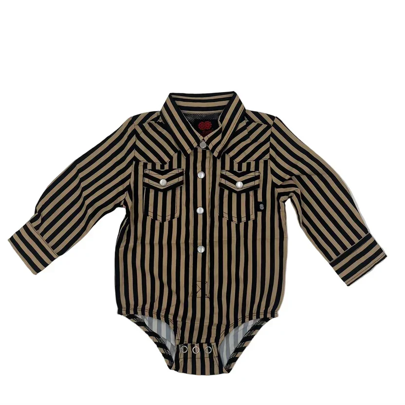 Boy's Infant Long Sleeve Black and Tan Snap Onesie