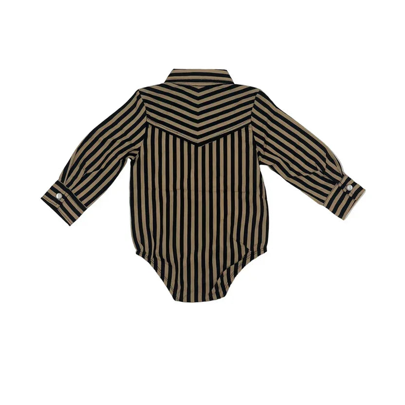 Boy's Infant Long Sleeve Black and Tan Snap Onesie