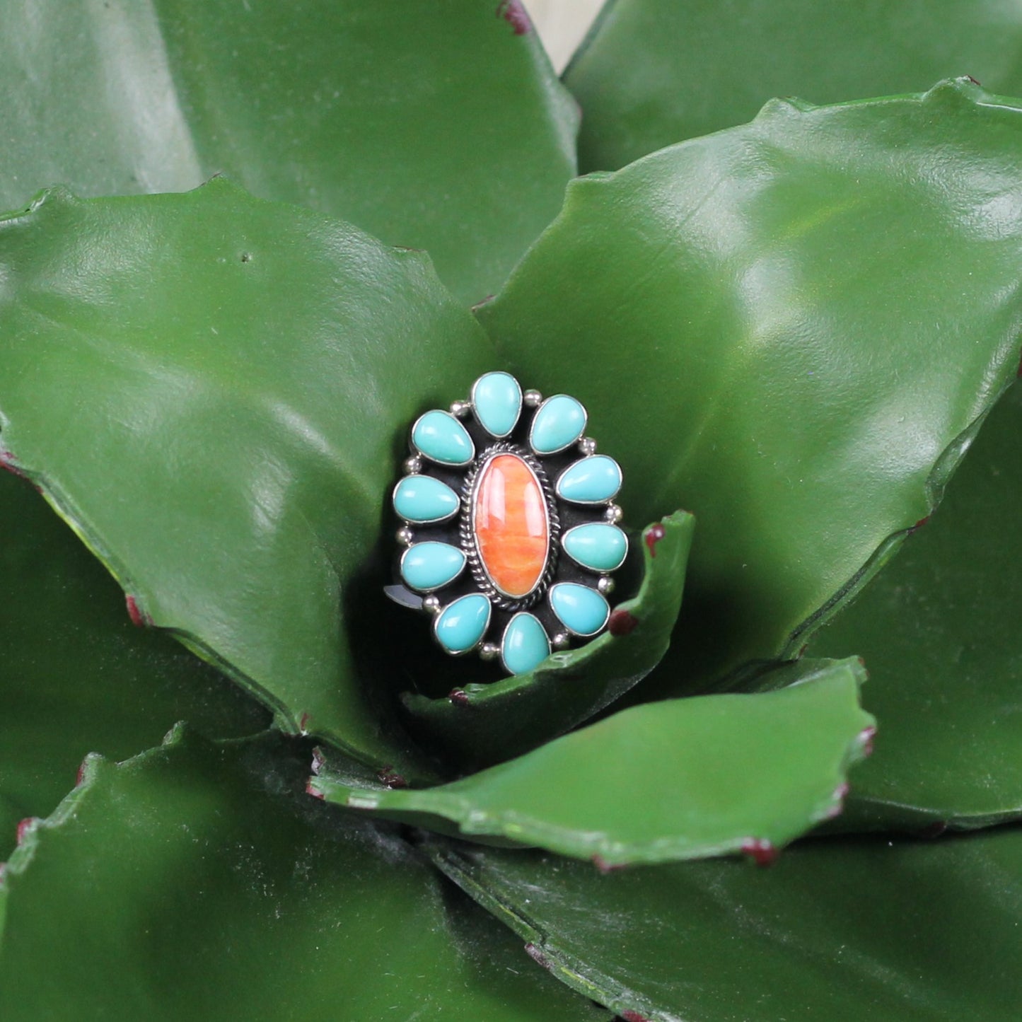 Women's Carol Wylie Turquoise and Spiny Oyster Ring Sz. 9 - Crazy House Western Wear