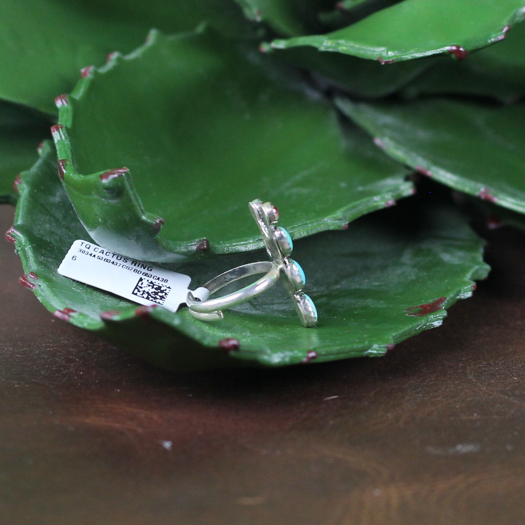 Women's Ted Secretaro Turquoise and Coral Cactus Ring - Crazy House Western Wear