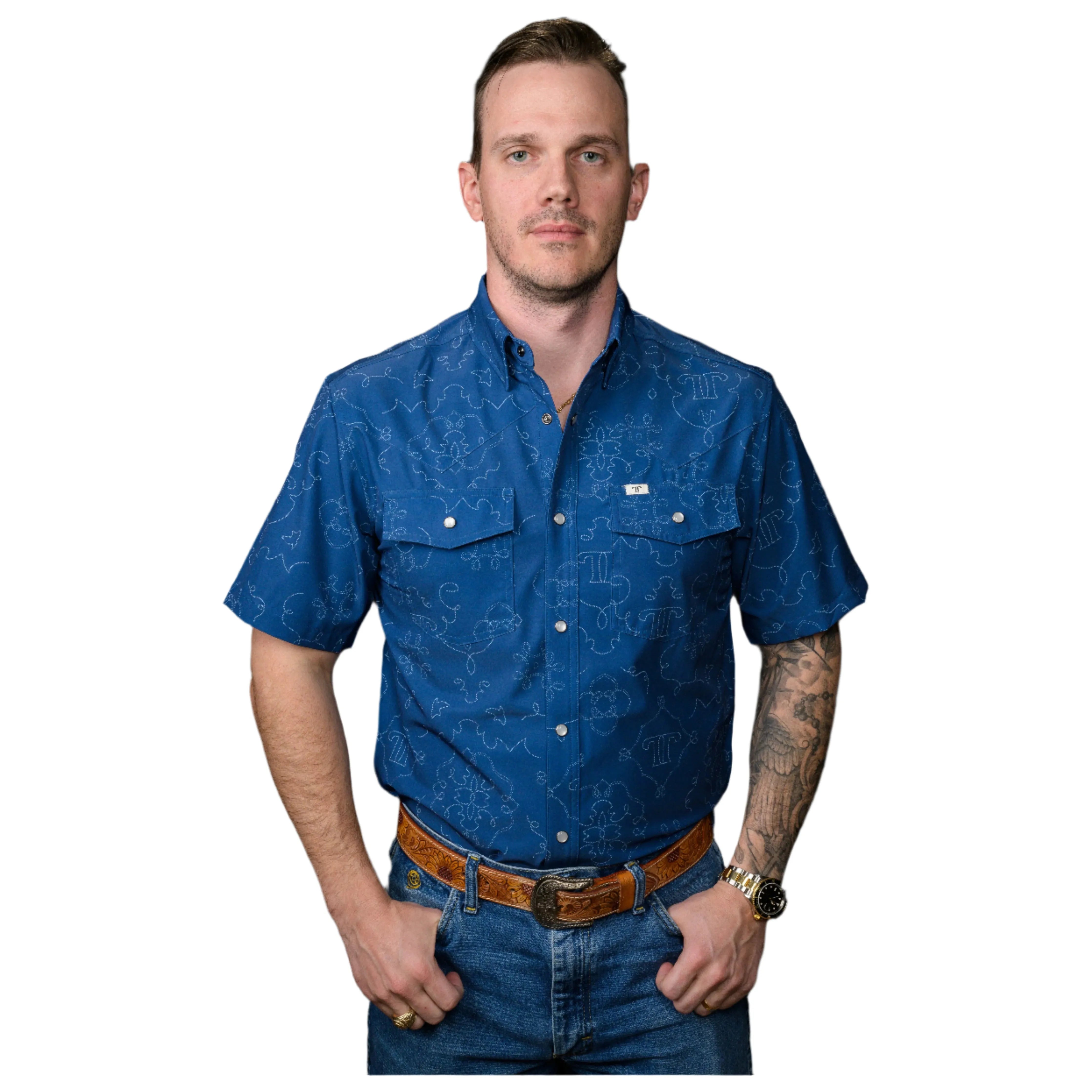 Men's Ferrell "The Carson" In Blue Short Sleeve Snap FPS1002563 - Crazy House Western Wear