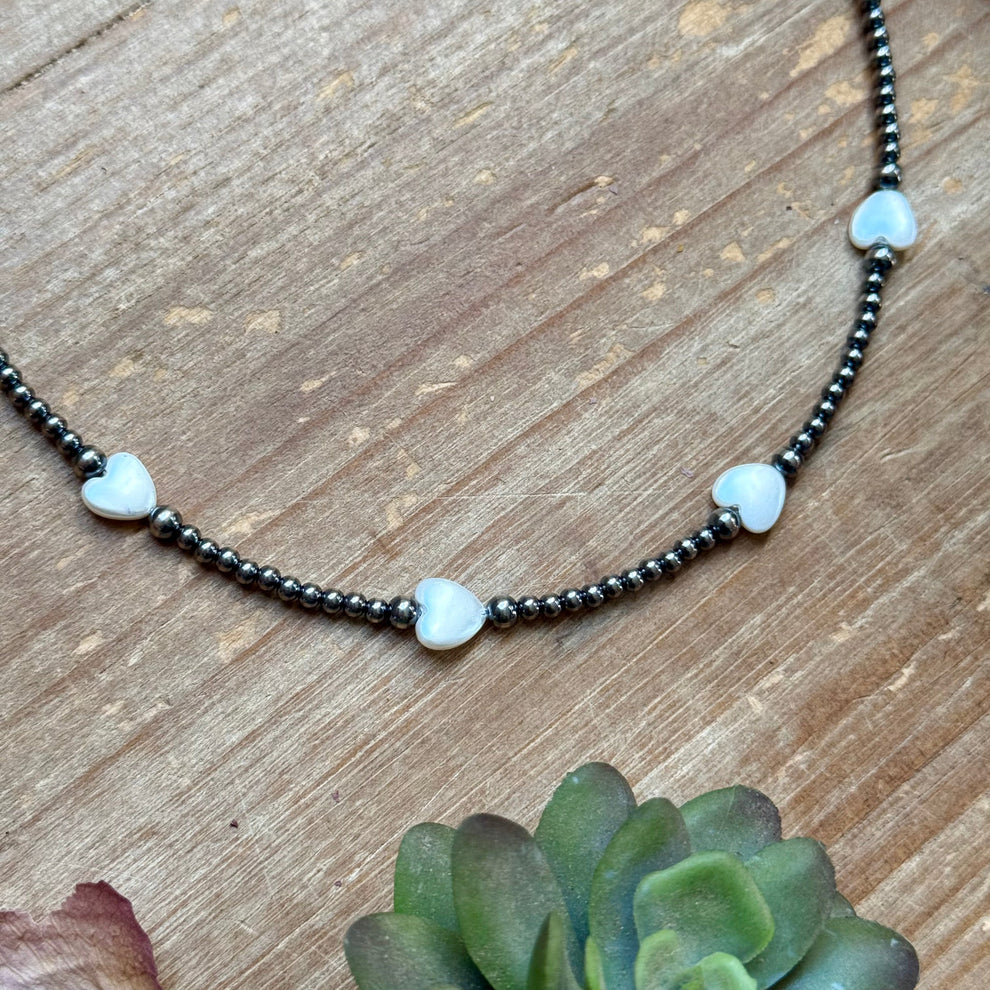 Bijoux Fab Sterling Silver Pearl Choker With Heart Freshwater Pearls - 15.5" NEC-STE-145-HEAR