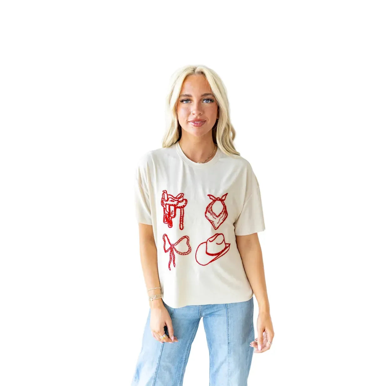 Women's Howdy Hanny Natural T-shirt with Red Stitching