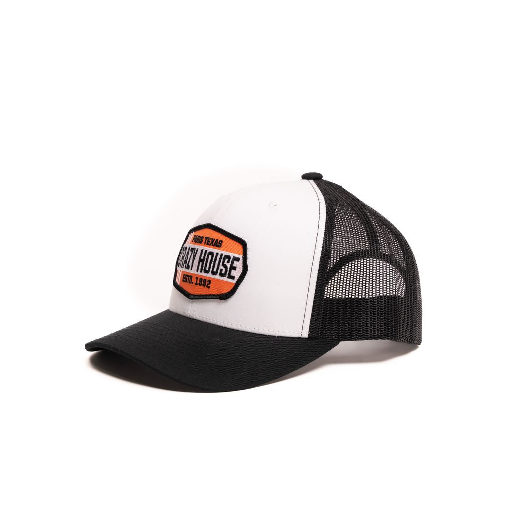 Crazy House Unisex White and Black Snapback with Orange Patch - Crazy House Western Wear
