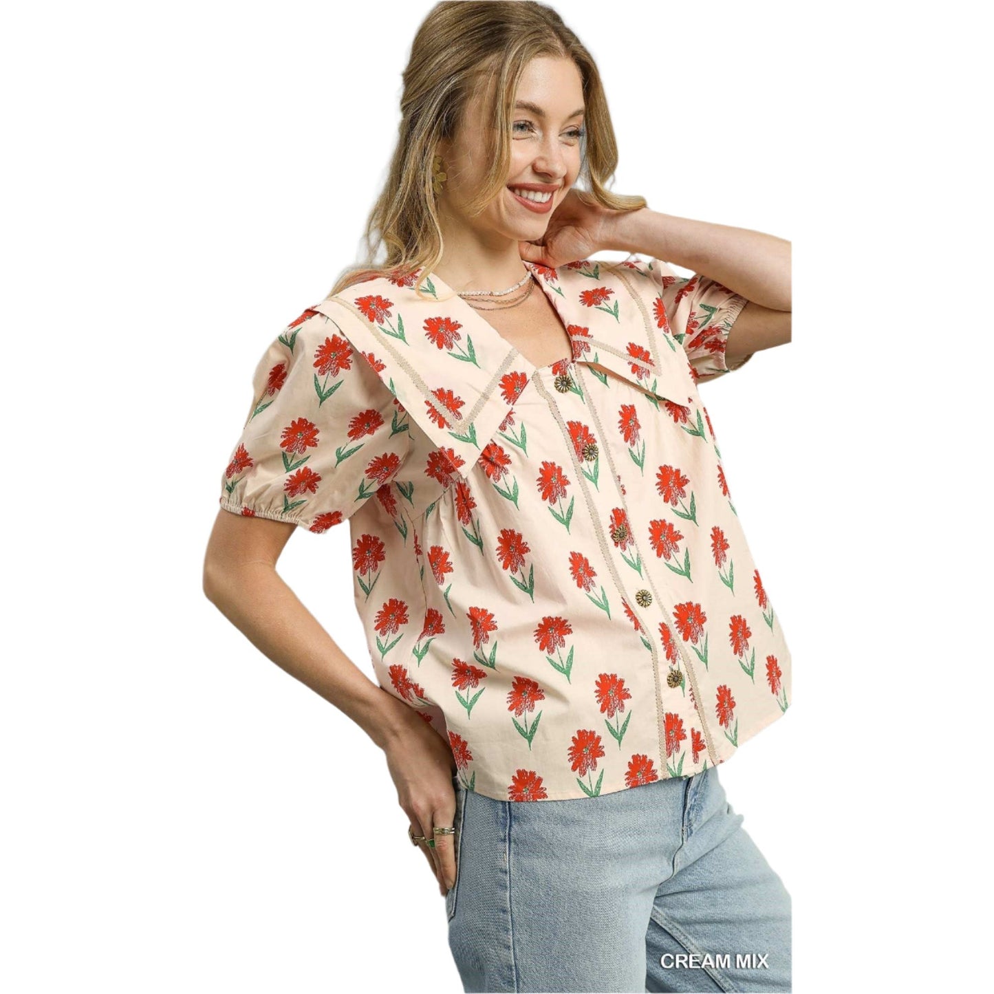 Women's Floral Puff Sleeve Blouse K0148