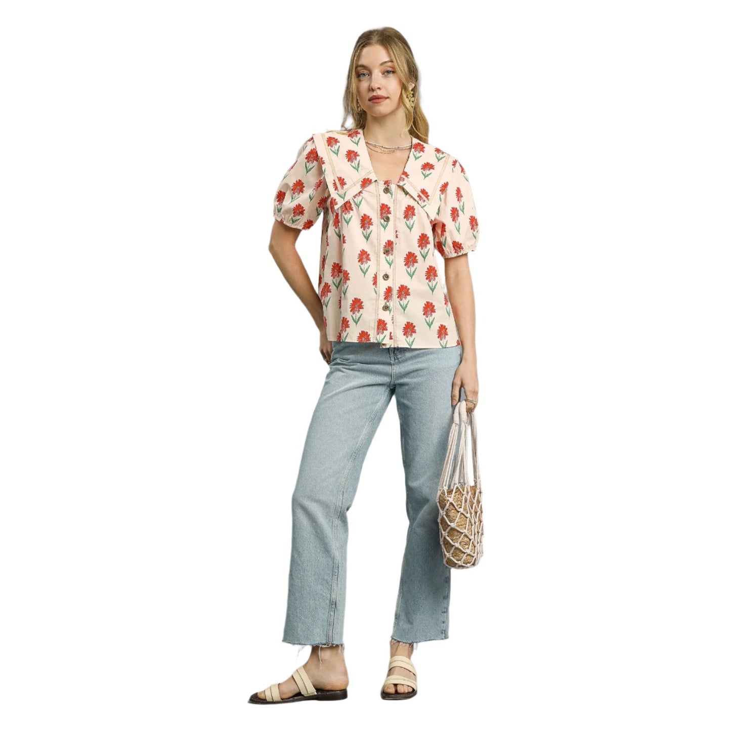 Women's Floral Puff Sleeve Blouse K0148