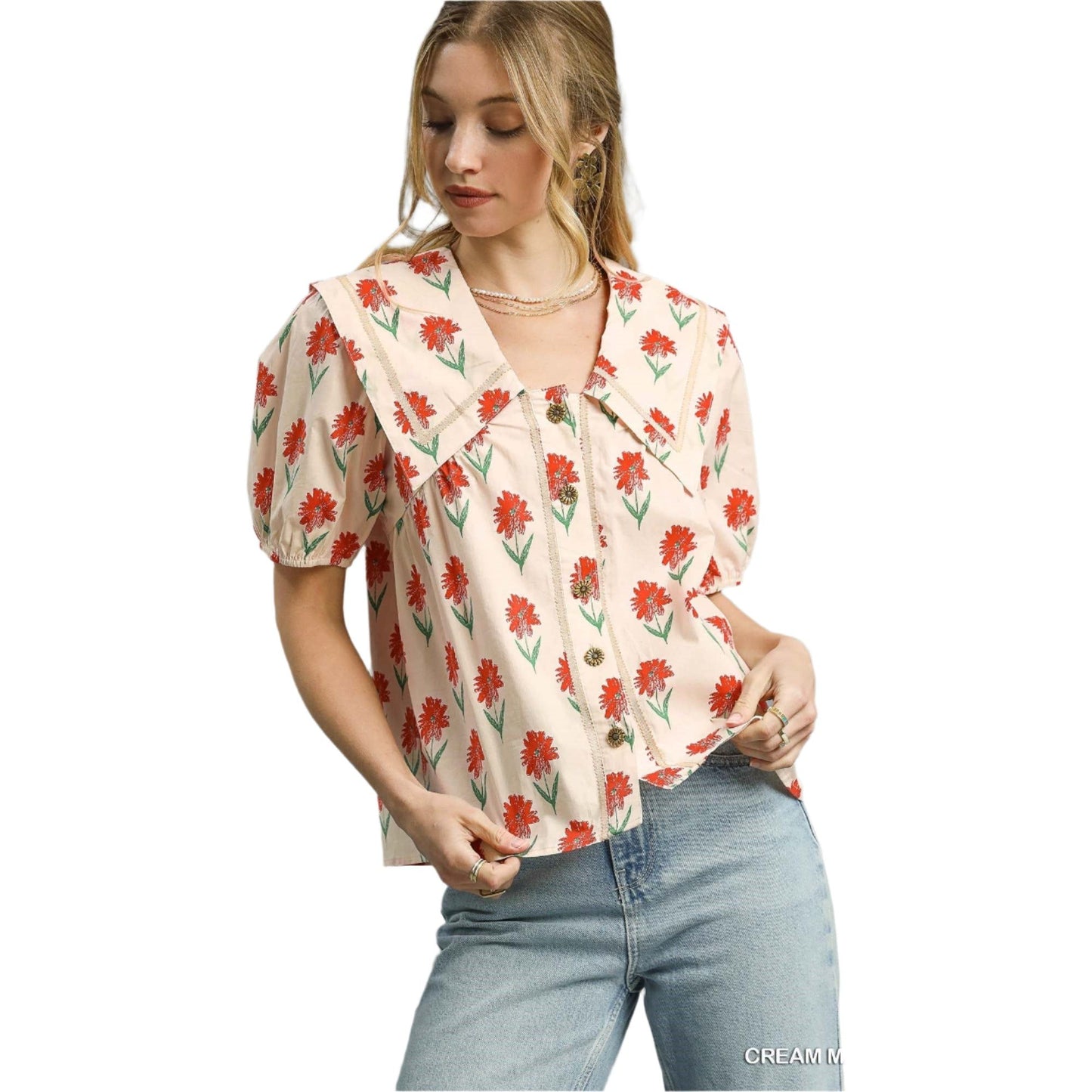 Women's Floral Puff Sleeve Blouse K0148