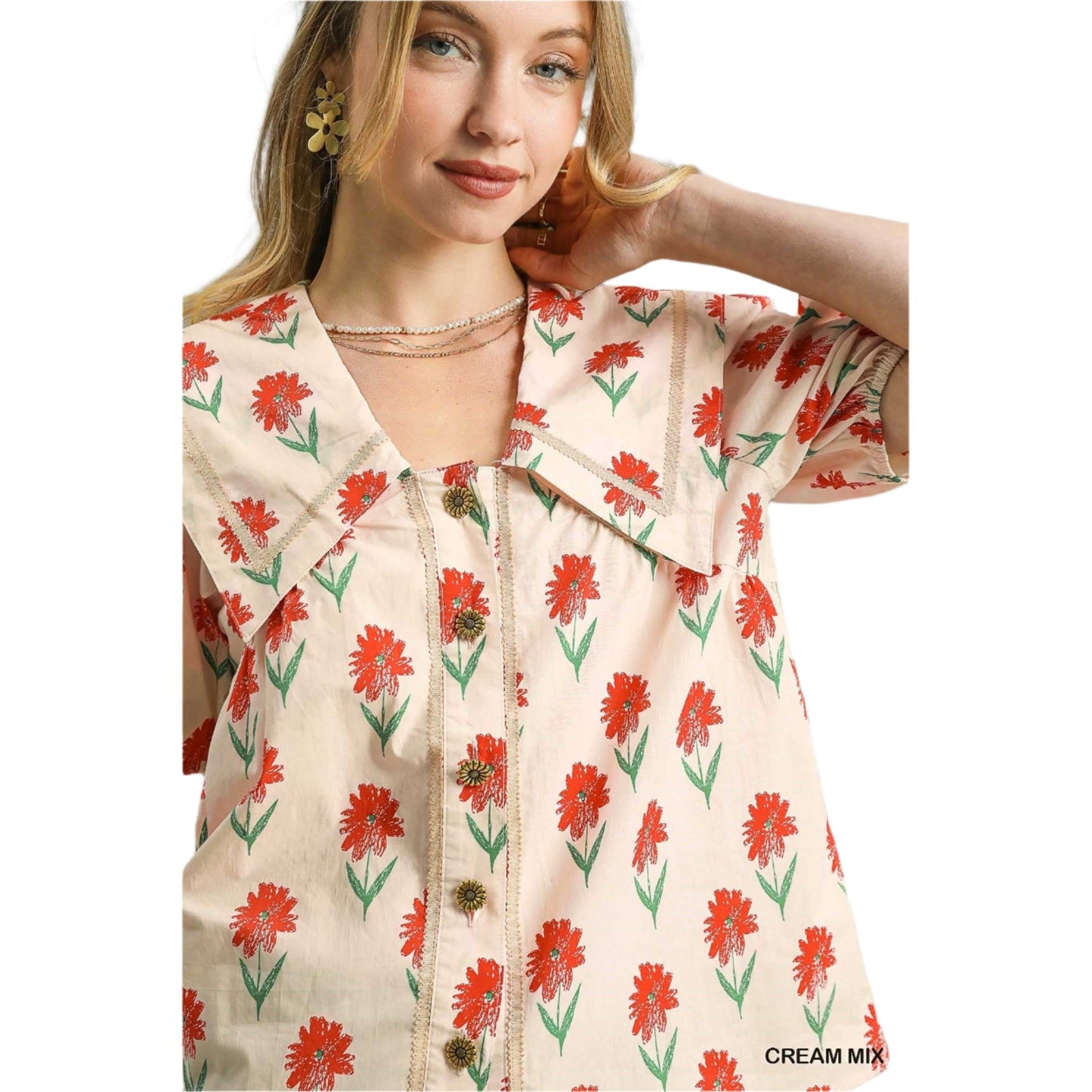 Women's Floral Puff Sleeve Blouse K0148