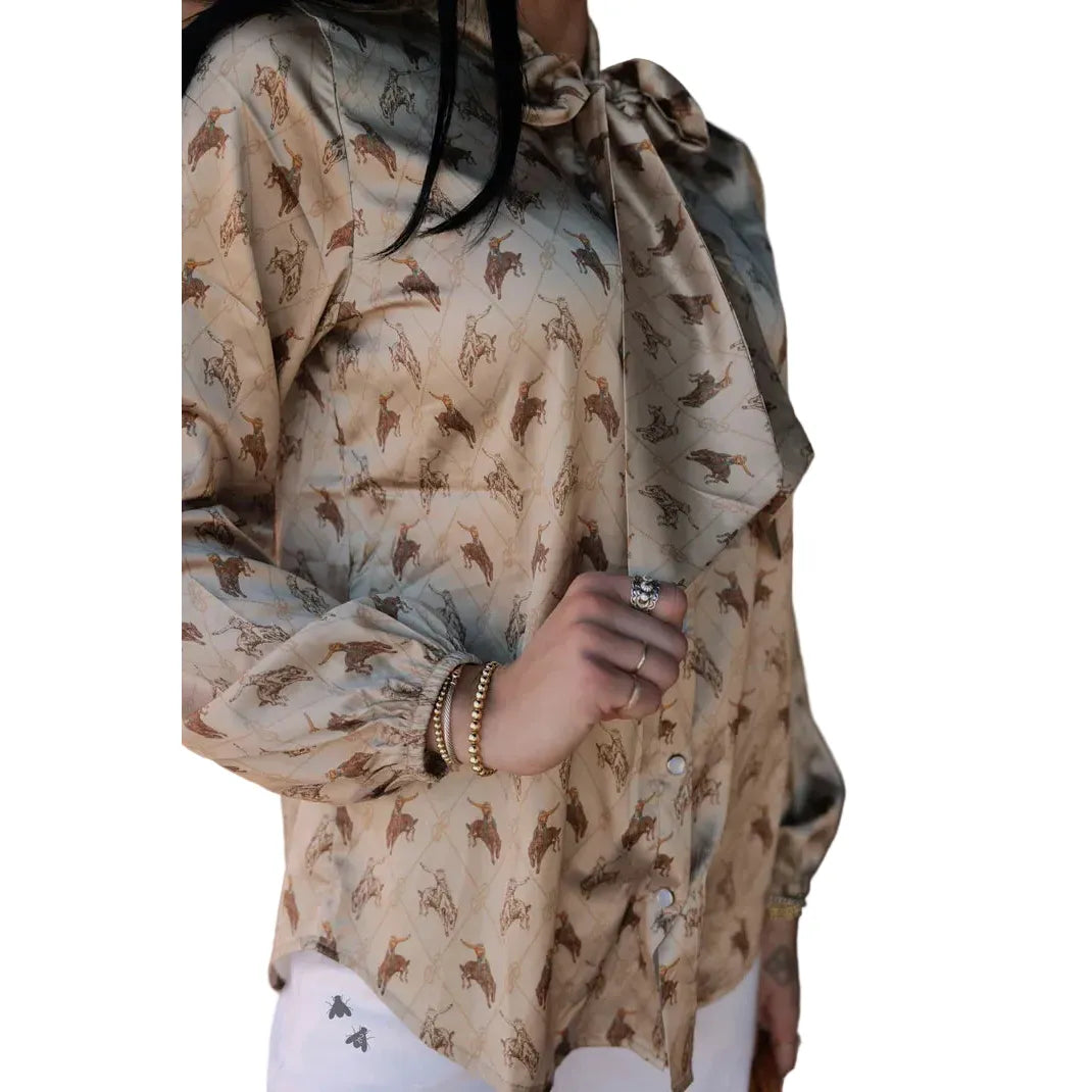 Women's TwoFly Satin Bronco Brimstone Blouse