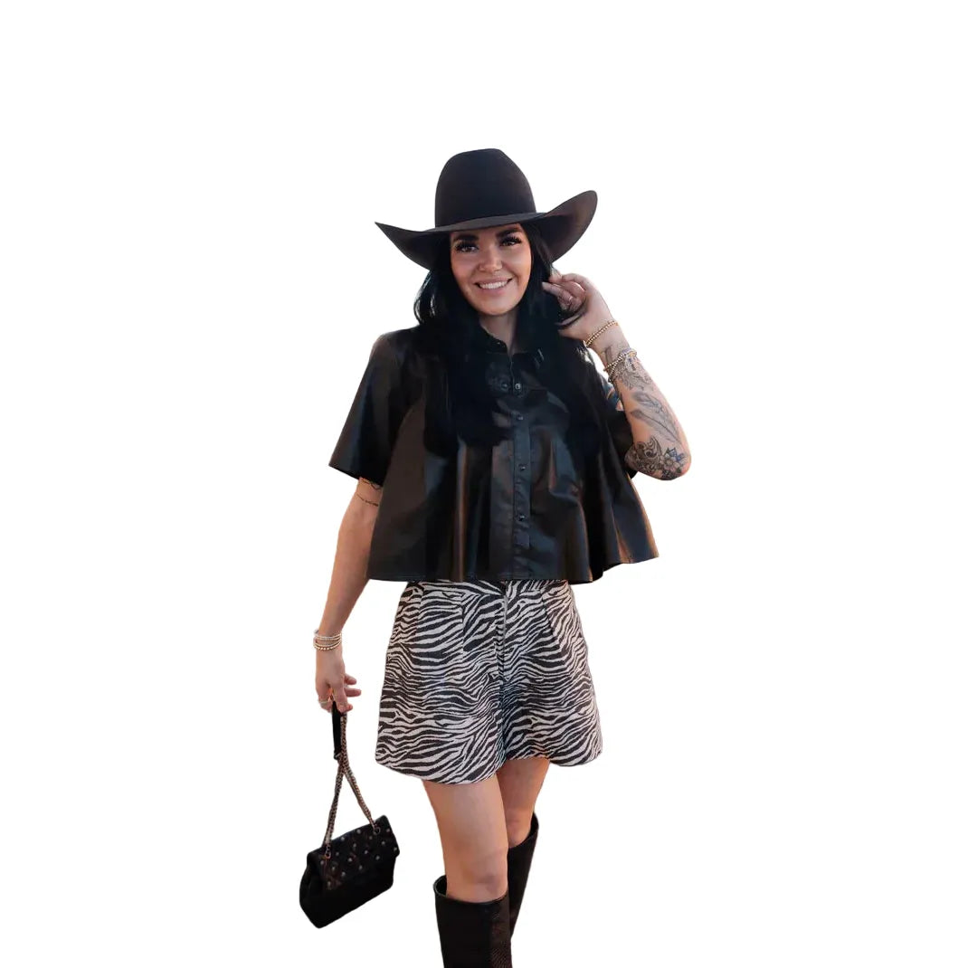 Women's "The Desperado" Mocha Cropped Short Sleeve Button Up