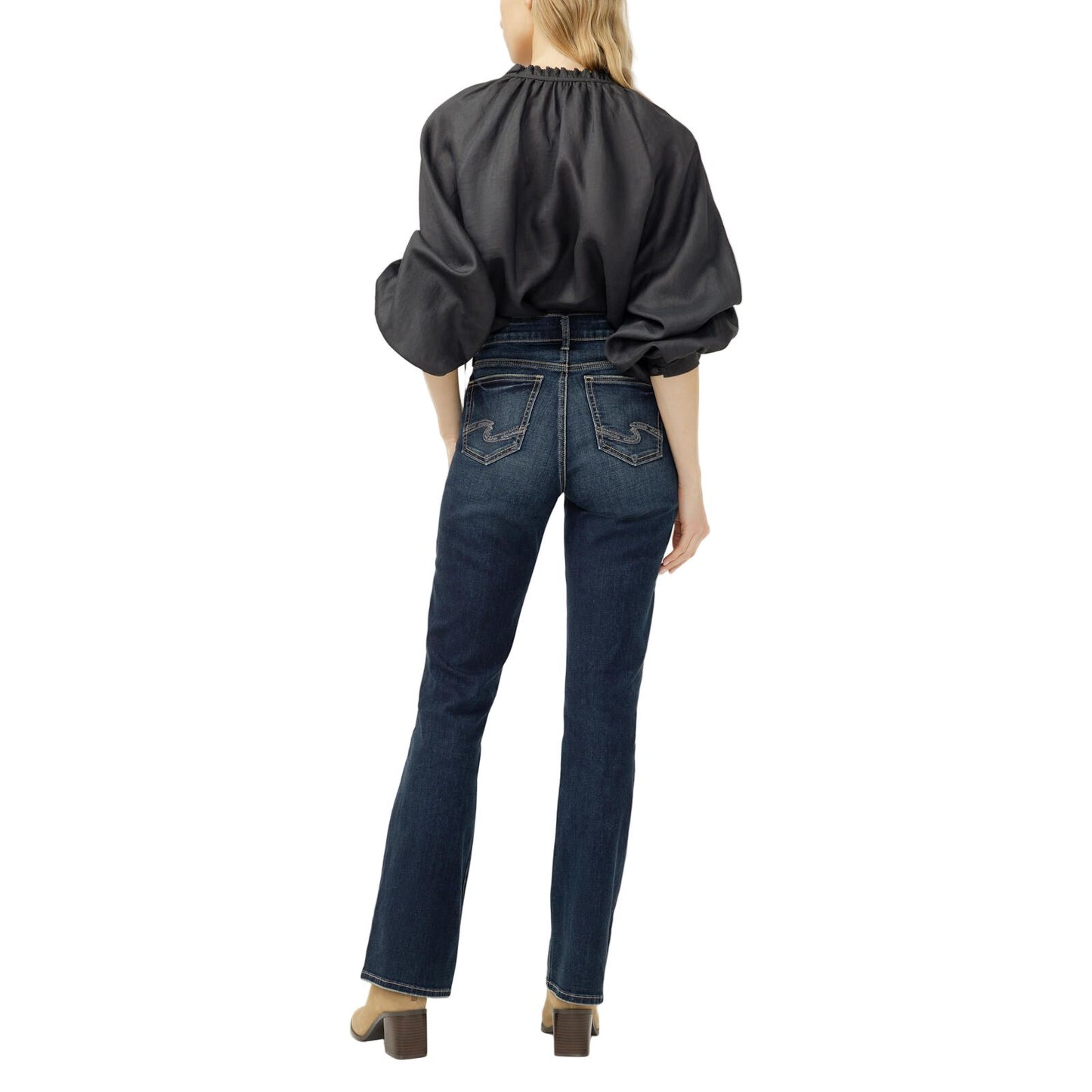 Women's Silver Elyse Mid Rise Bootcut Luxe Stretch Jeans L03719CVB462