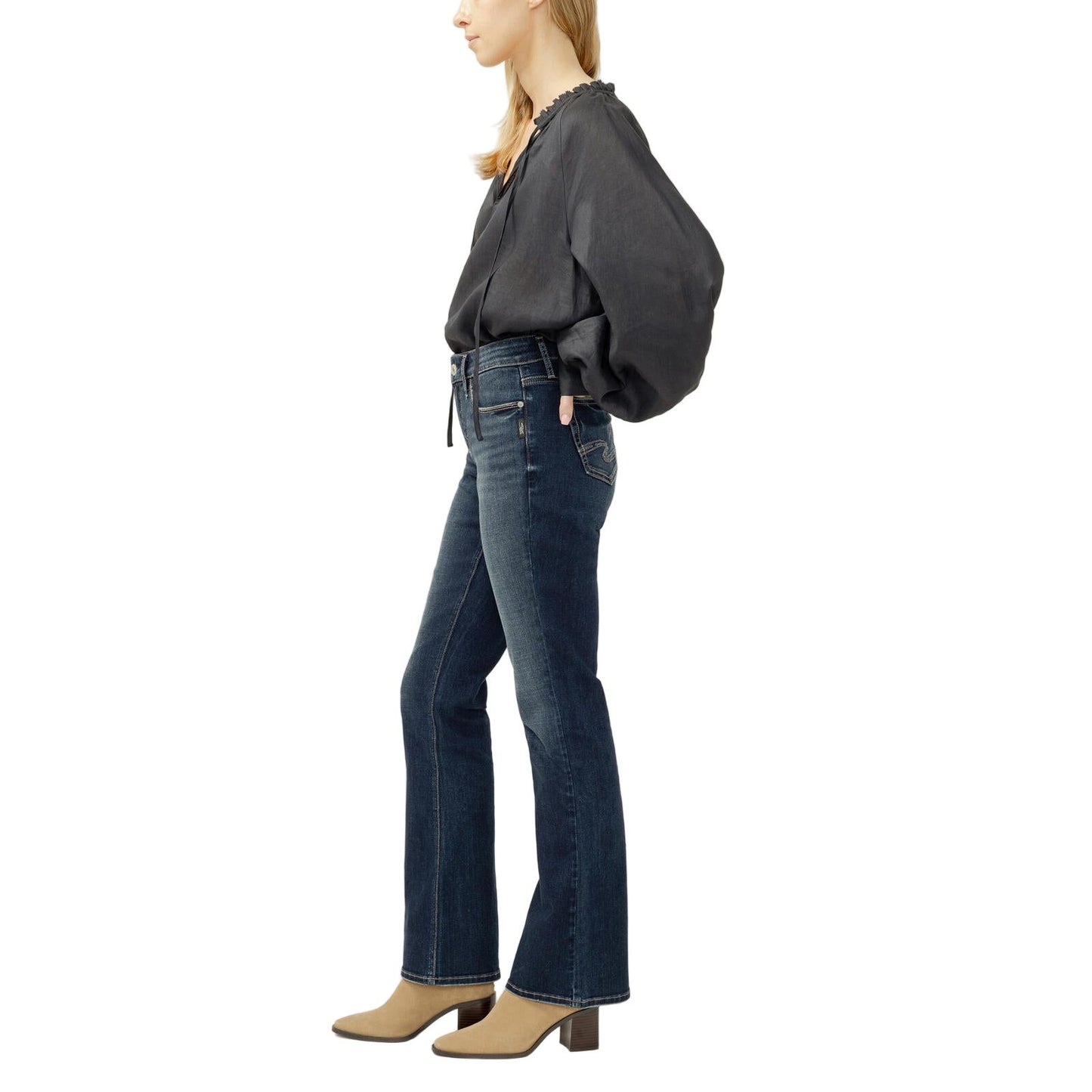 Women's Silver Elyse Mid Rise Bootcut Luxe Stretch Jeans L03719CVB462