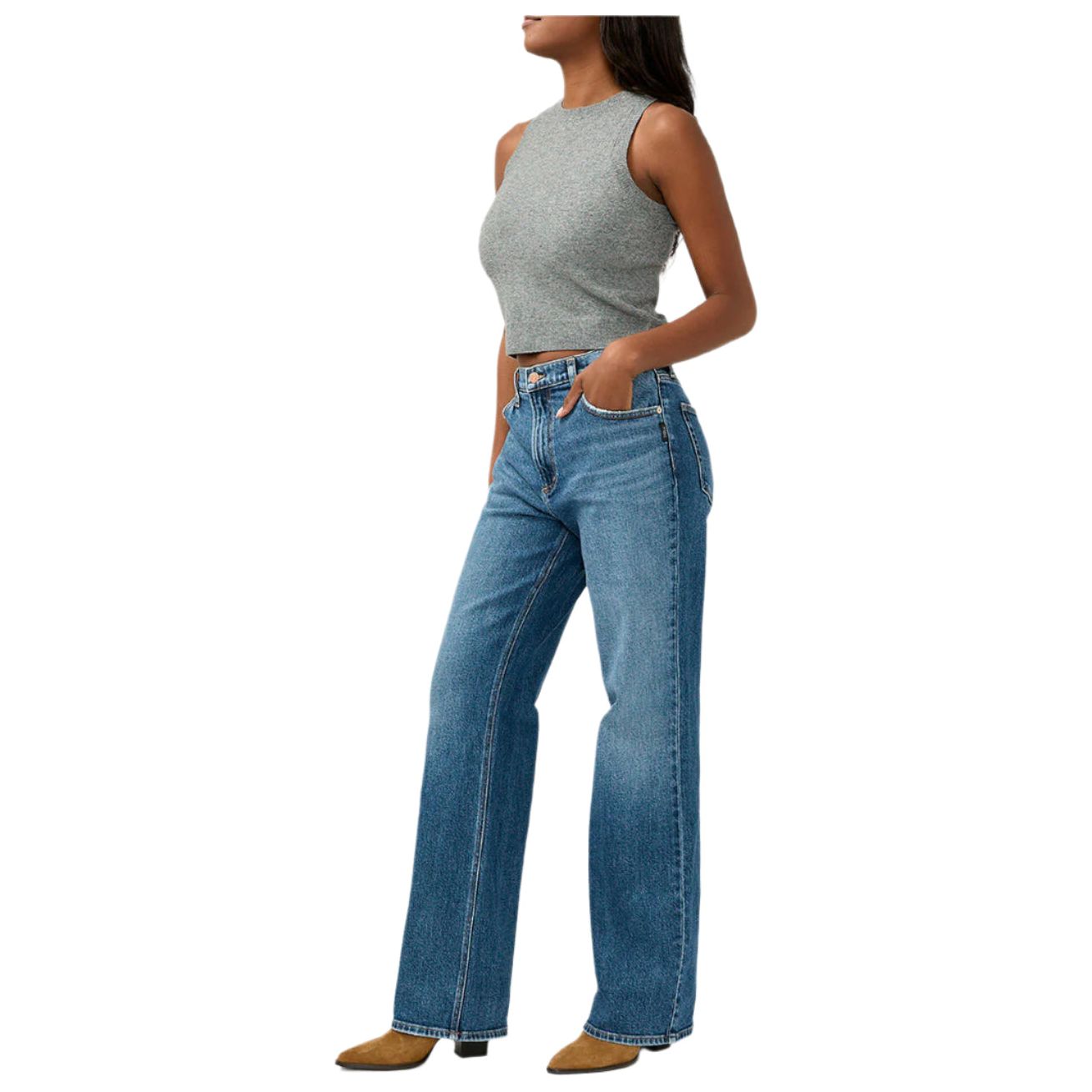 Women's Silver Baggy Mid Rise Bootcut Jeans L27768AGR316 - Crazy House Western Wear