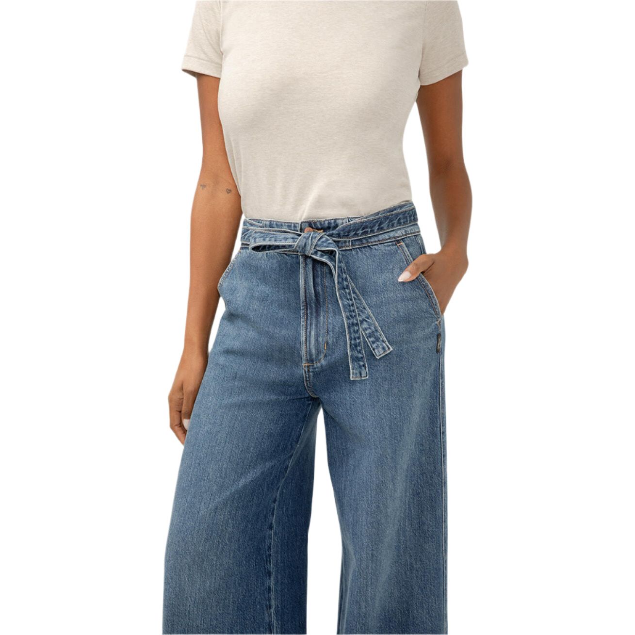 Women's Silver Highly Desirable High Rise Belted Ultra Wide Leg Jeans L28970ADM314 - Crazy House Western Wear