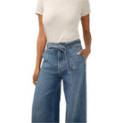 Women's Silver Highly Desirable High Rise Belted Ultra Wide Leg Jeans L28970ADM314 - Crazy House Western Wear