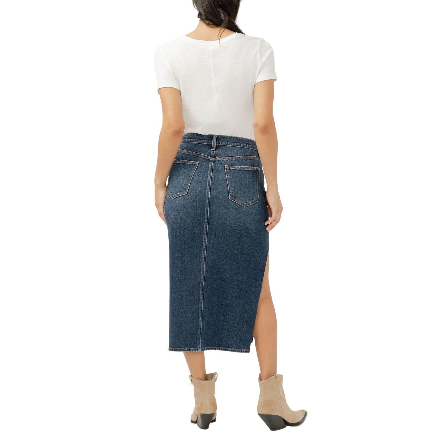 Women's Silver Side Slit Denim Midi Skirt L34111ADM356