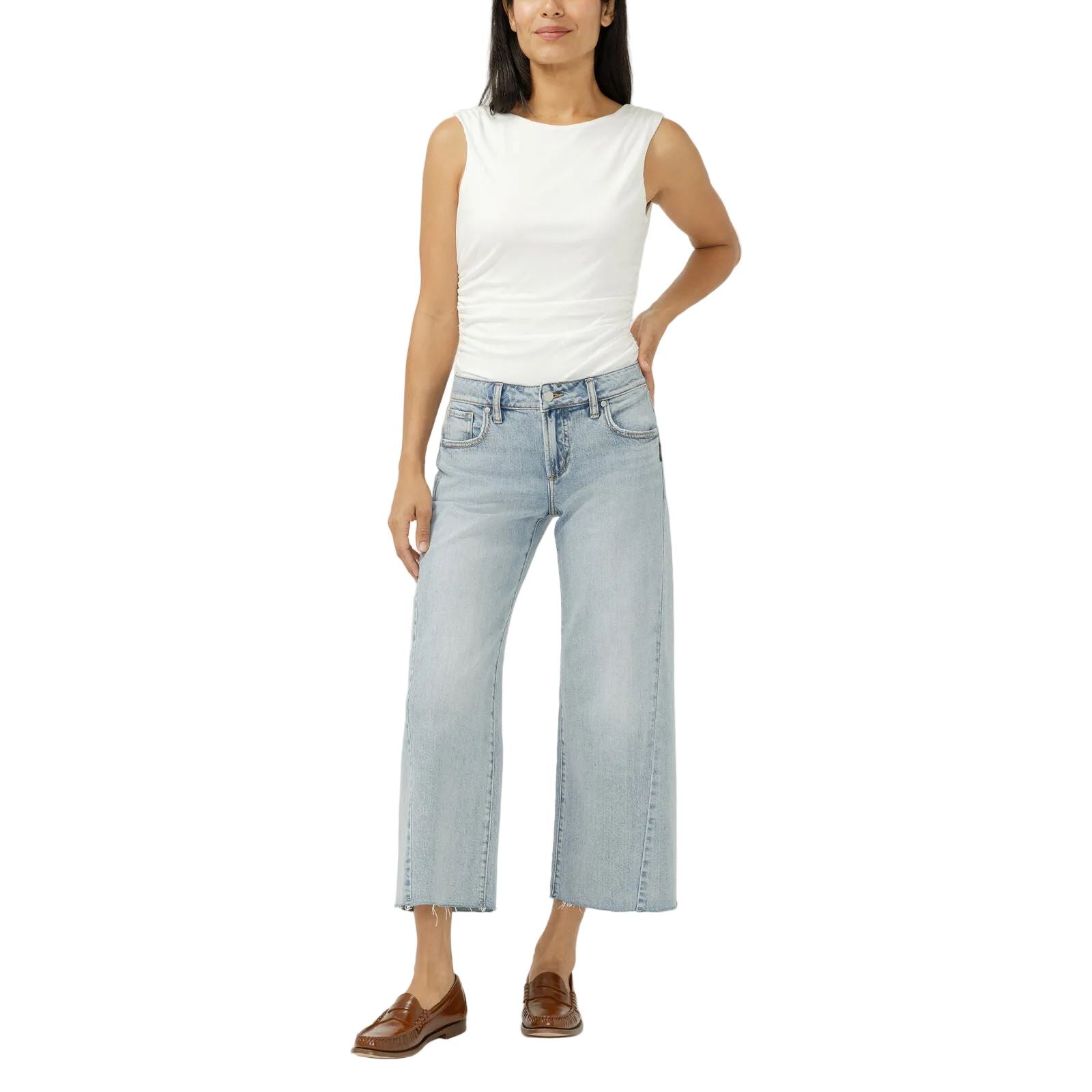 Women's Silver West End Suki Mid Rise Cropped Wide Leg Jeans L43978ADM211