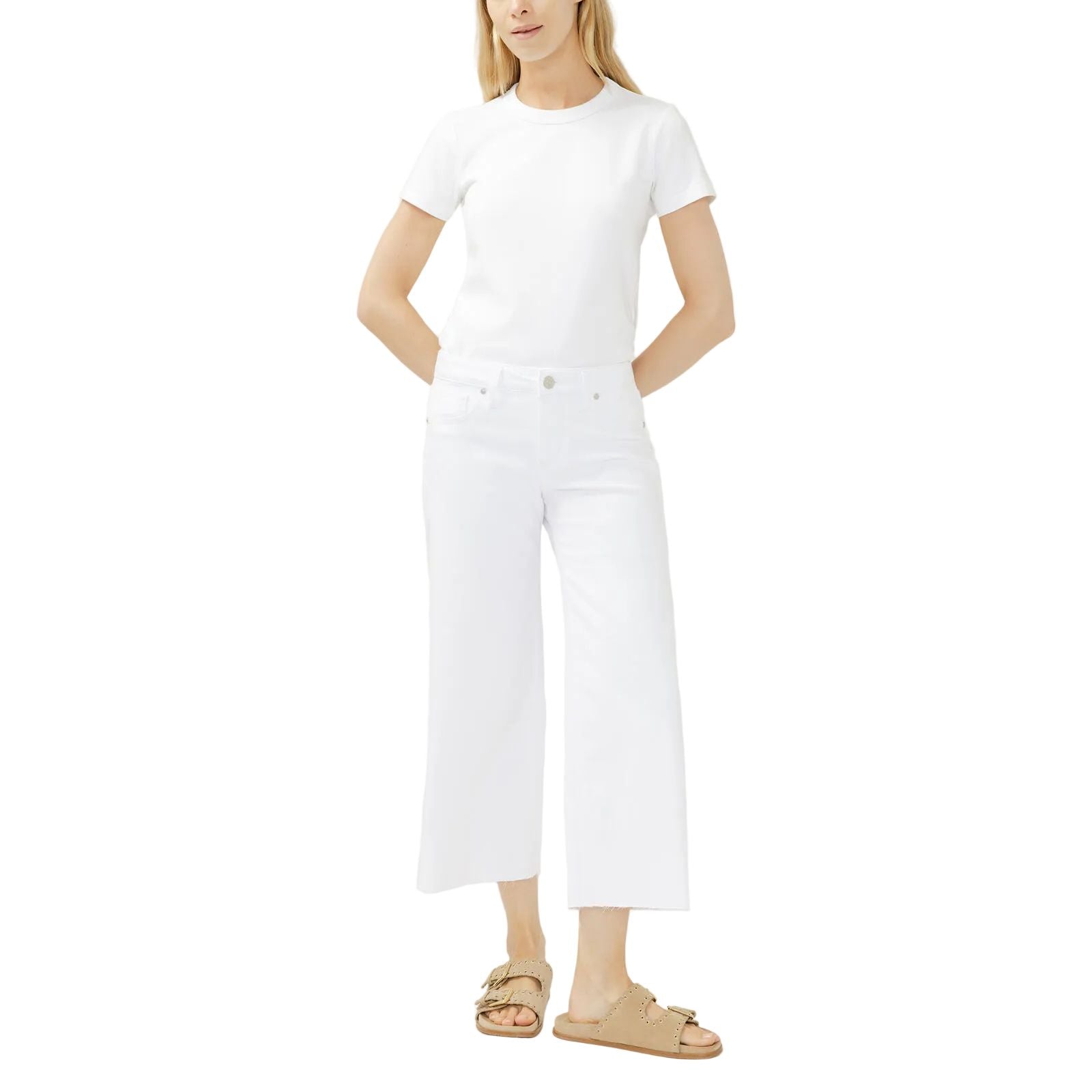 Women's Silver Jeans White Suki Mid Rise Cropped Wide Leg Luxe Stretch Jeans L43982WVS658