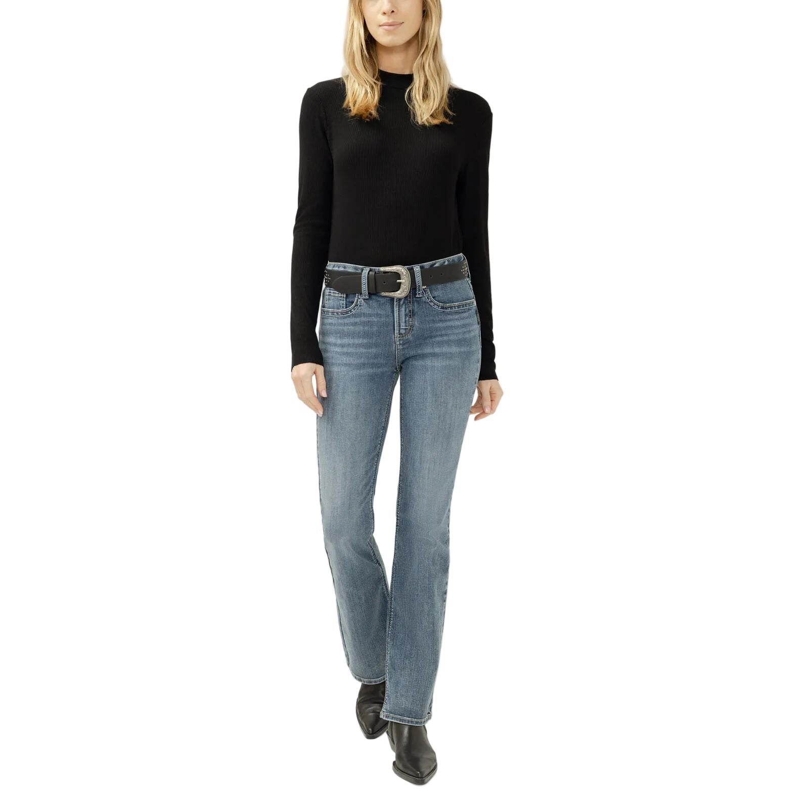 Women's Silver Suki Mid Rise Bootcut Frontier Strong Jeans L93719LFO368