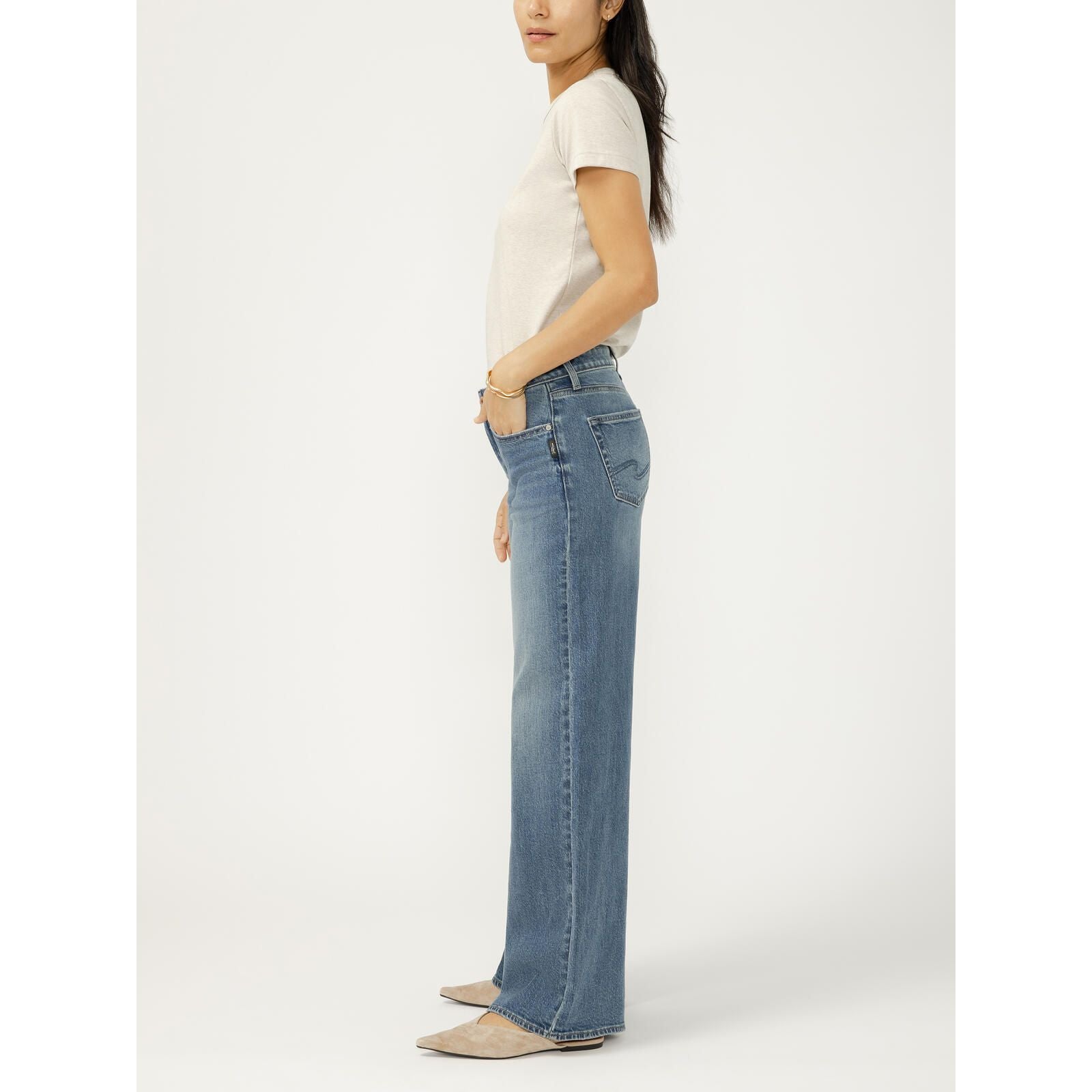 Women's Silver Synth Suki Mid Rise Wide Leg Jeans L93905ADM333