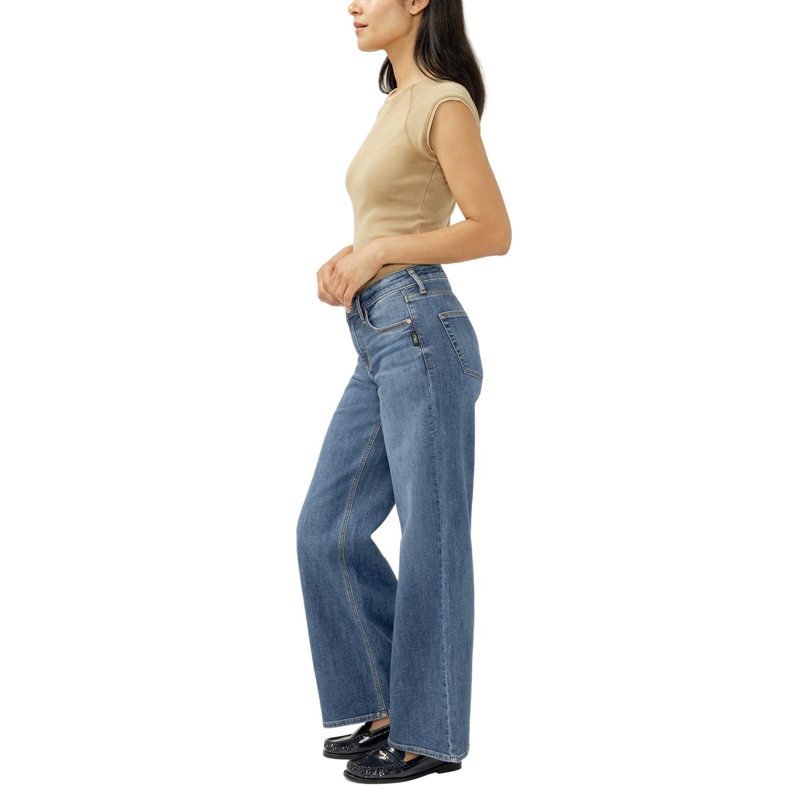 Women's Silver Suki Mid Rise Wide Leg Knit Flex Jeans L93905CKF326