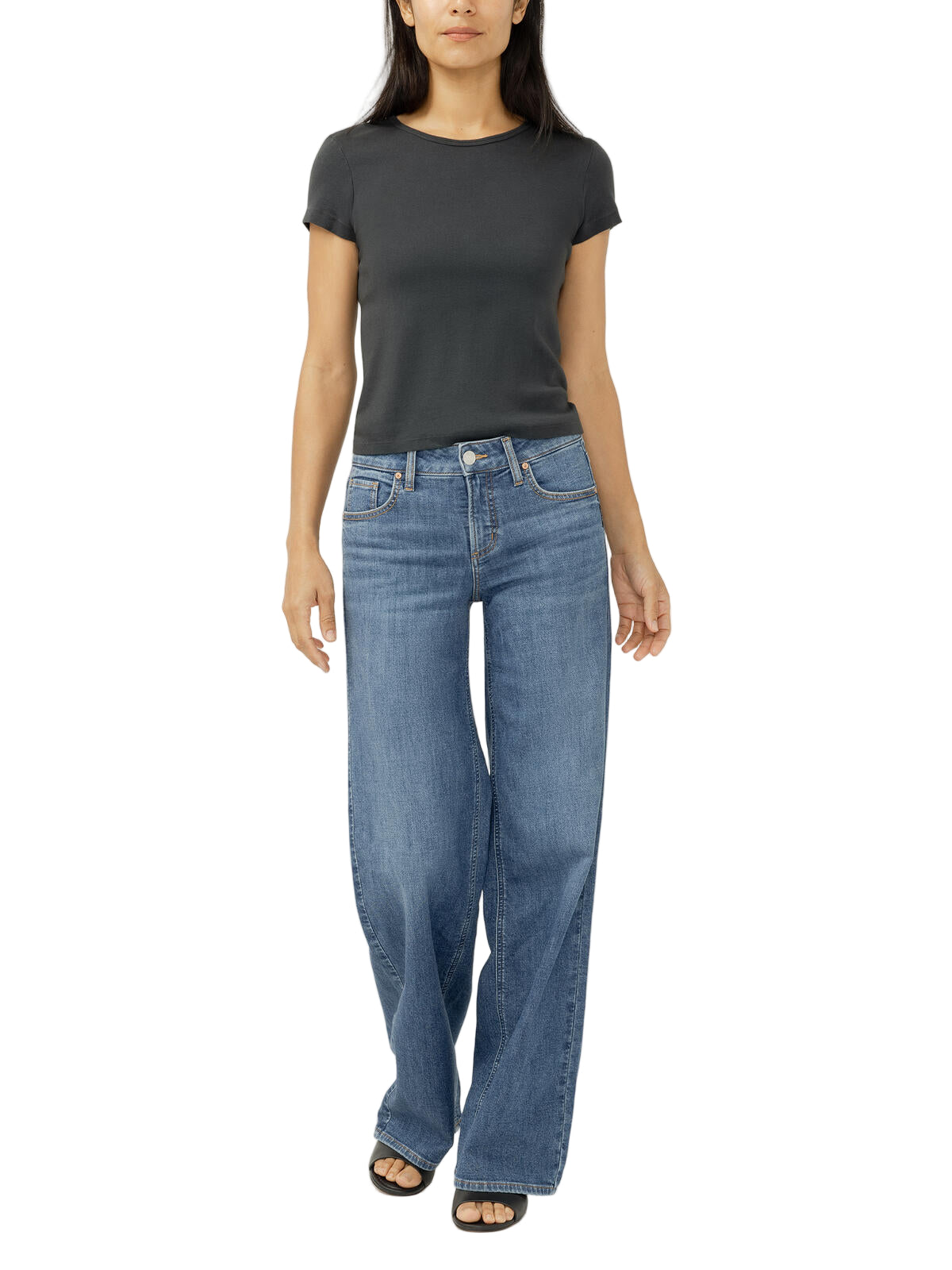 Women's Silver Suki Mid Rise Wide Leg Knit Flex Jeans L93905CKF326