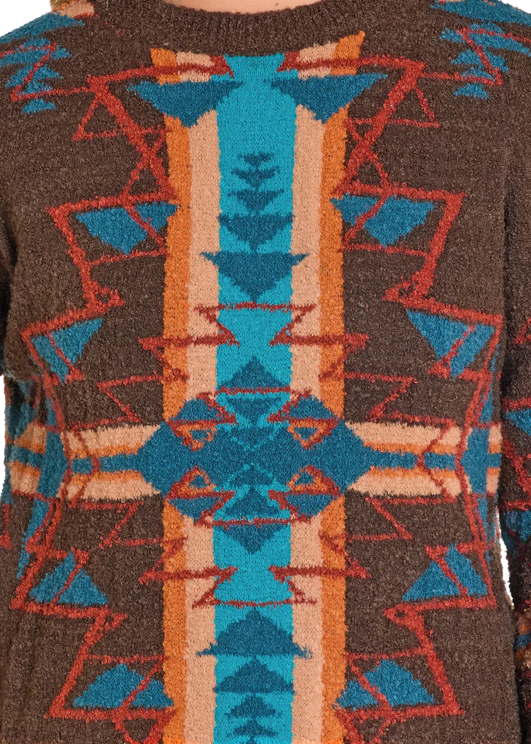 Women's Panhandle Slim Boucle Aztec Tapestry Sweater LW32T07926