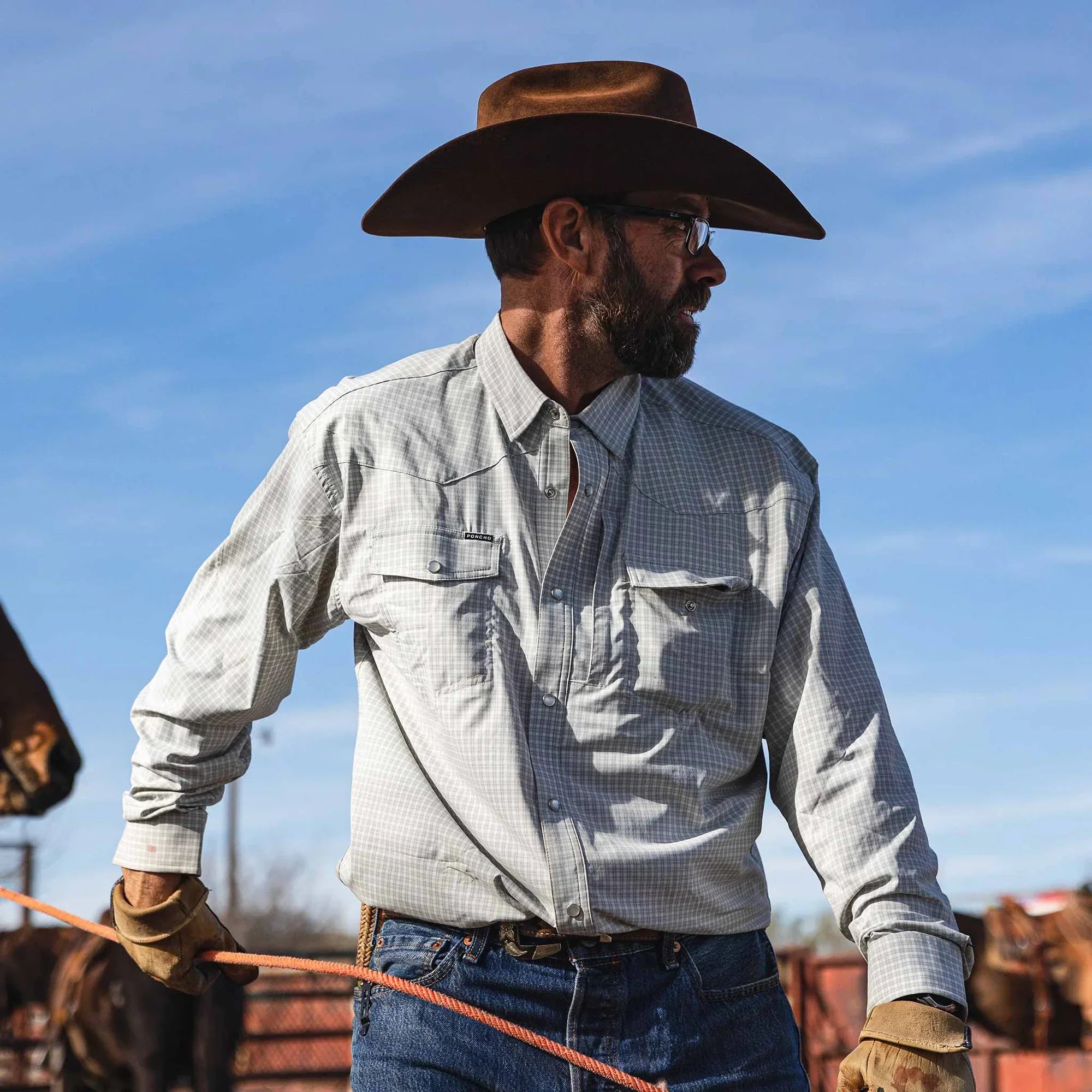 Men's Poncho Long Sleeve "The Lonesome Dove" Snap Shirt
