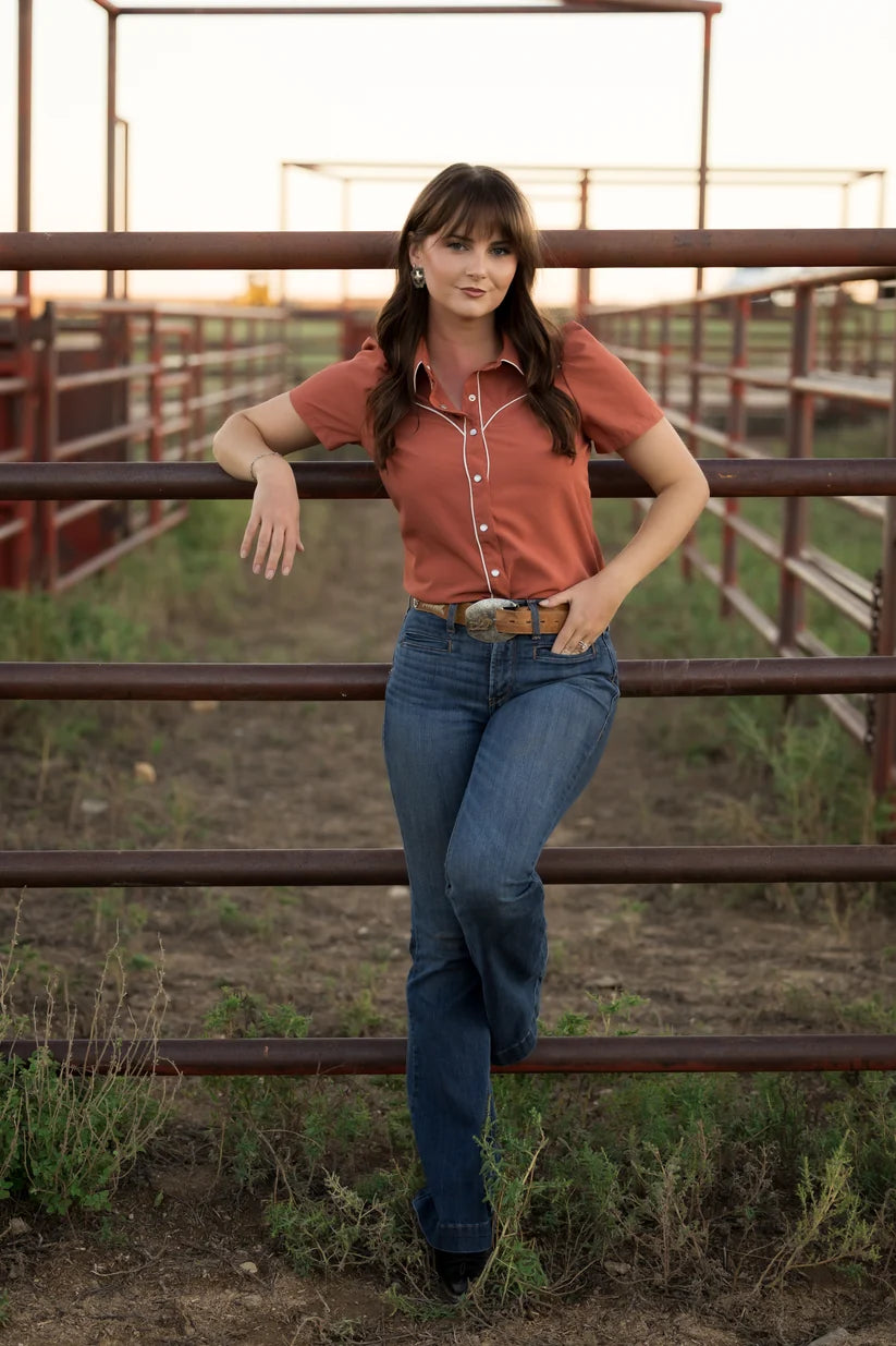 Howdy Hanny Women's Short Sleeve Pearl Snap Shirt