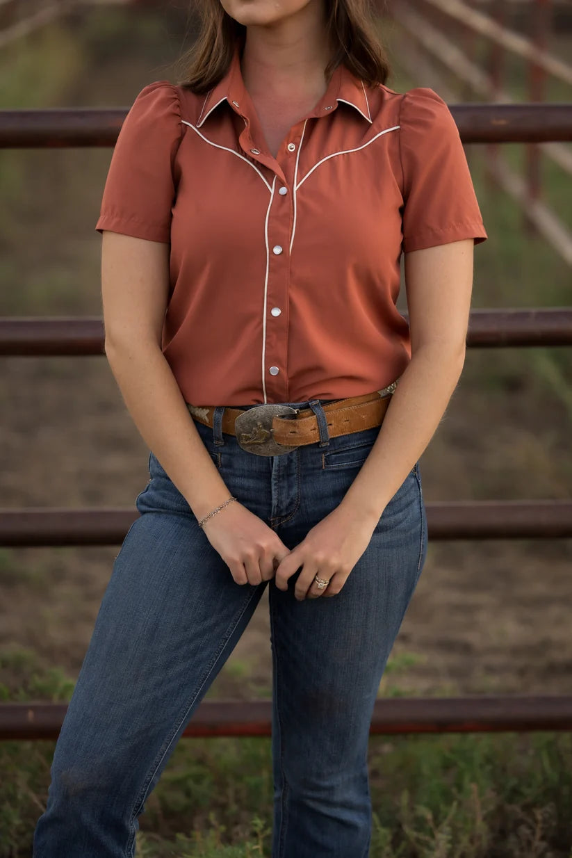 Howdy Hanny Women's Short Sleeve Pearl Snap Shirt