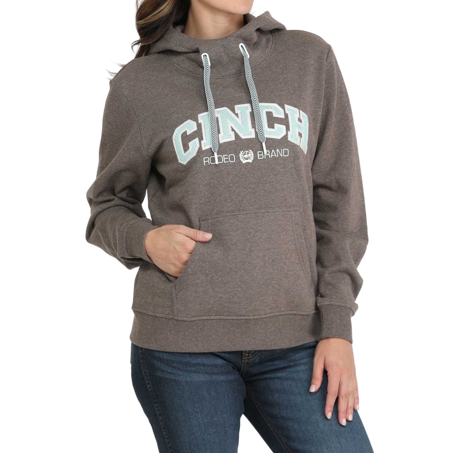 Women's Cinch Brown Logo Pullover Hoodie MAK7914002
