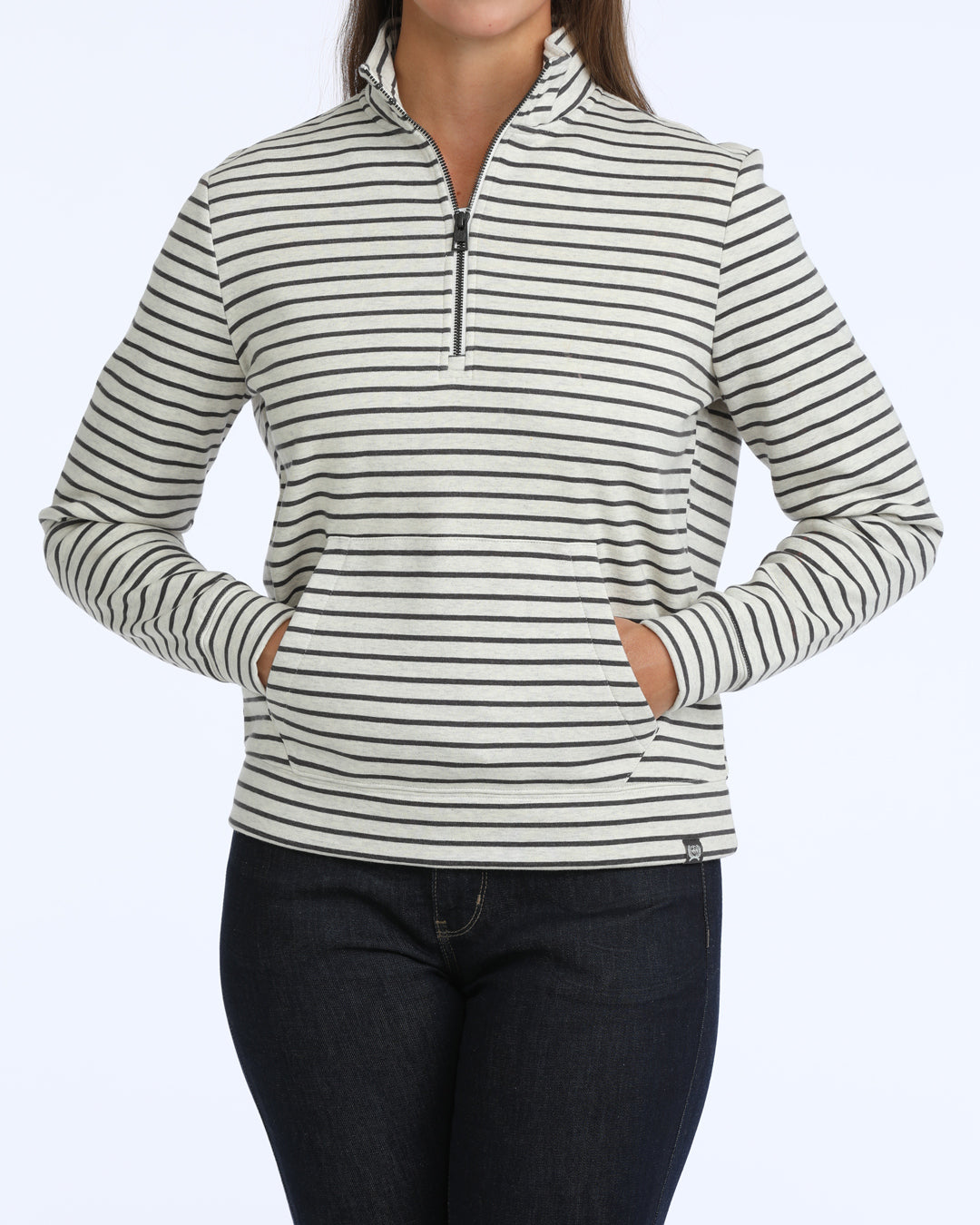 Cinch Women's Long Sleeve Black and White Striped Sweatshirt MAK7926001