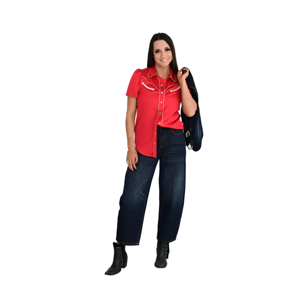 Women's Satin Pearl Snap Short Sleeve Shirt - Crazy House Western Wear