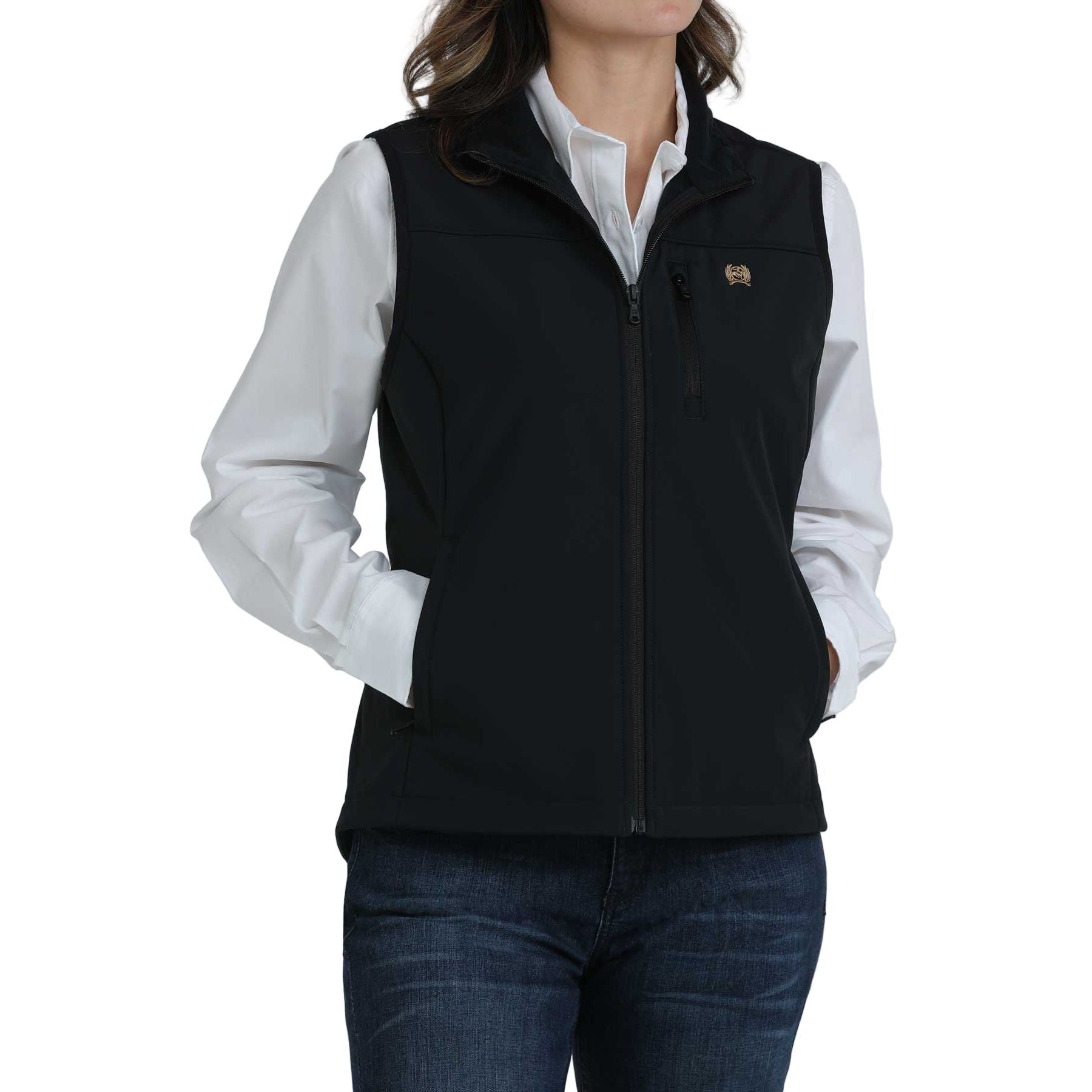 Women's Cinch Black Solid Windproof Vest