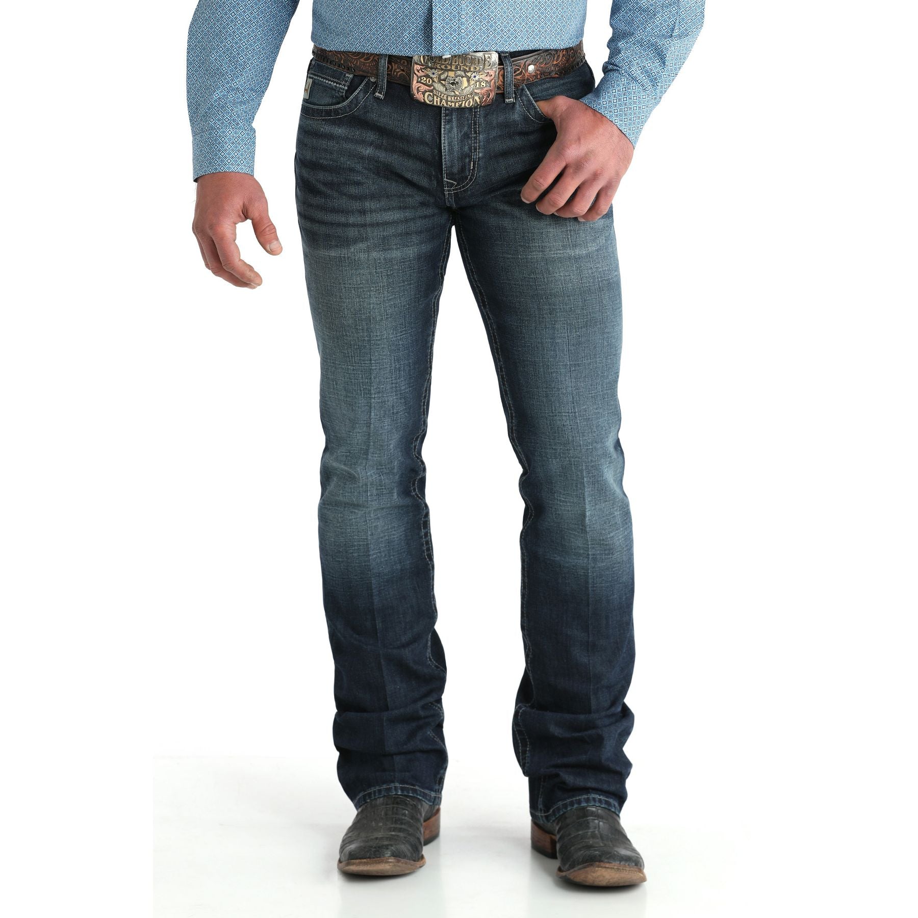 Men's Cinch Ian Slim Mid Rise Boot Cut Dark Wash Jeans MB32436001