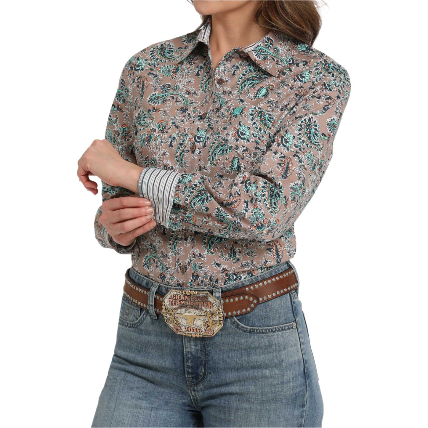 Women's Cinch Long Sleeve Button Up Brown Paisley Western Shirt MSW9164246 - Crazy House Western Wear