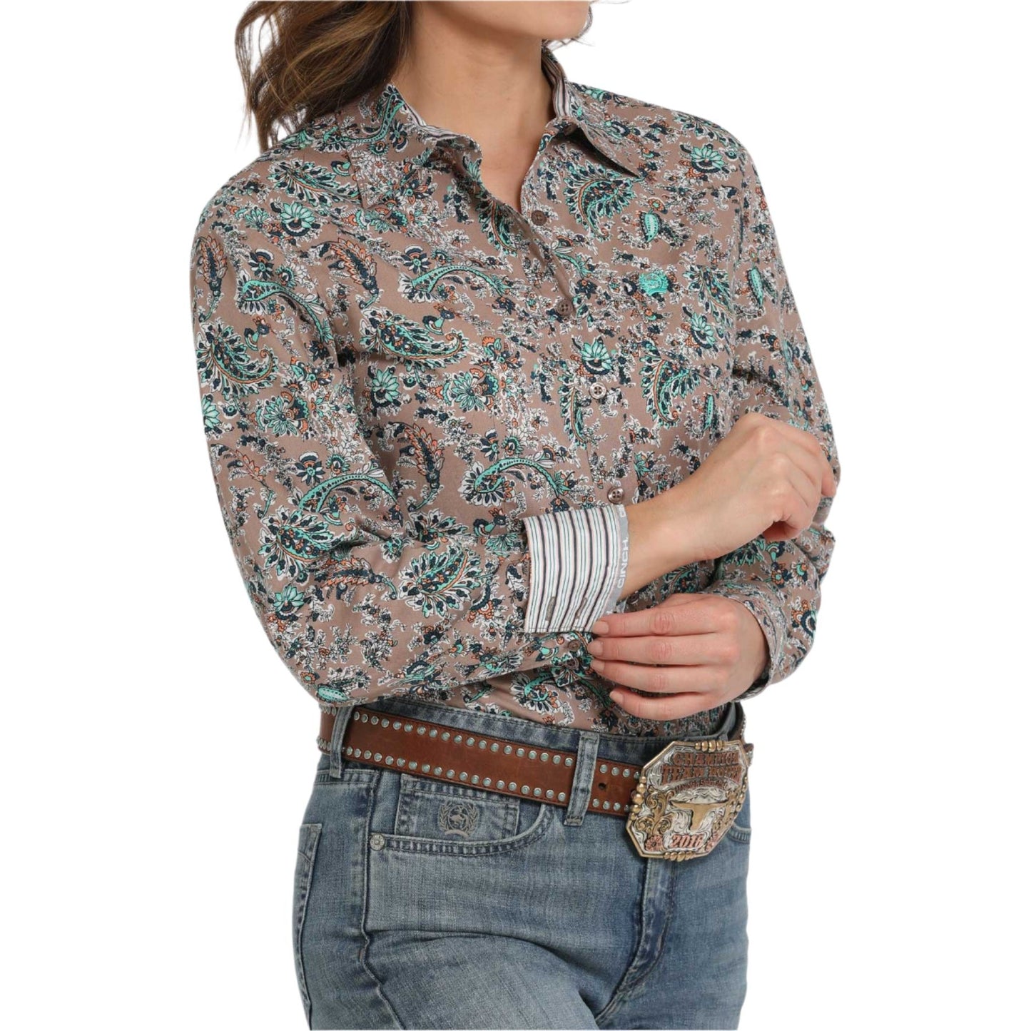 Women's Cinch Long Sleeve Button Up Brown Paisley Western Shirt MSW9164246 - Crazy House Western Wear