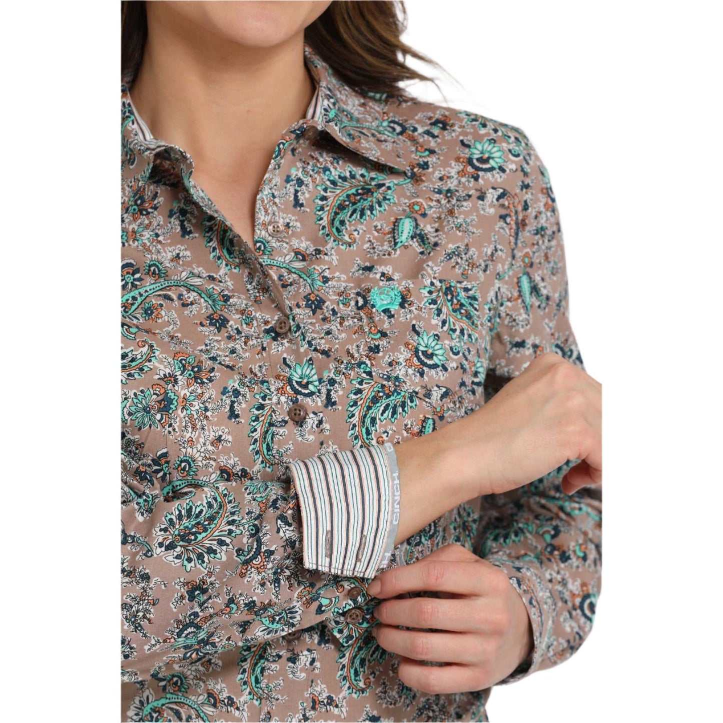 Women's Cinch Long Sleeve Button Up Brown Paisley Western Shirt MSW9164246 - Crazy House Western Wear