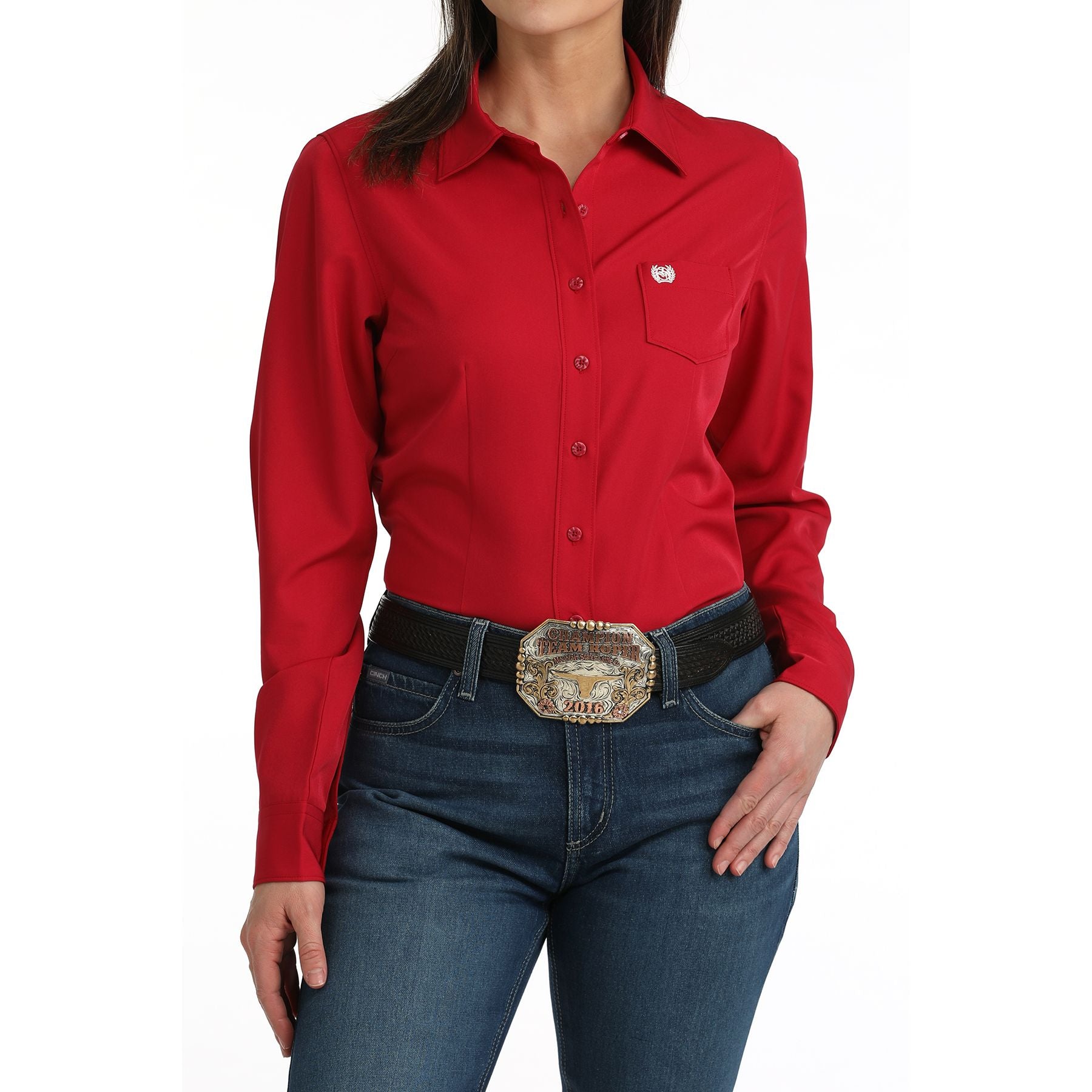Women's Cinch Long Sleeve Red Arenaflex Button Up Shirt MSW9164269