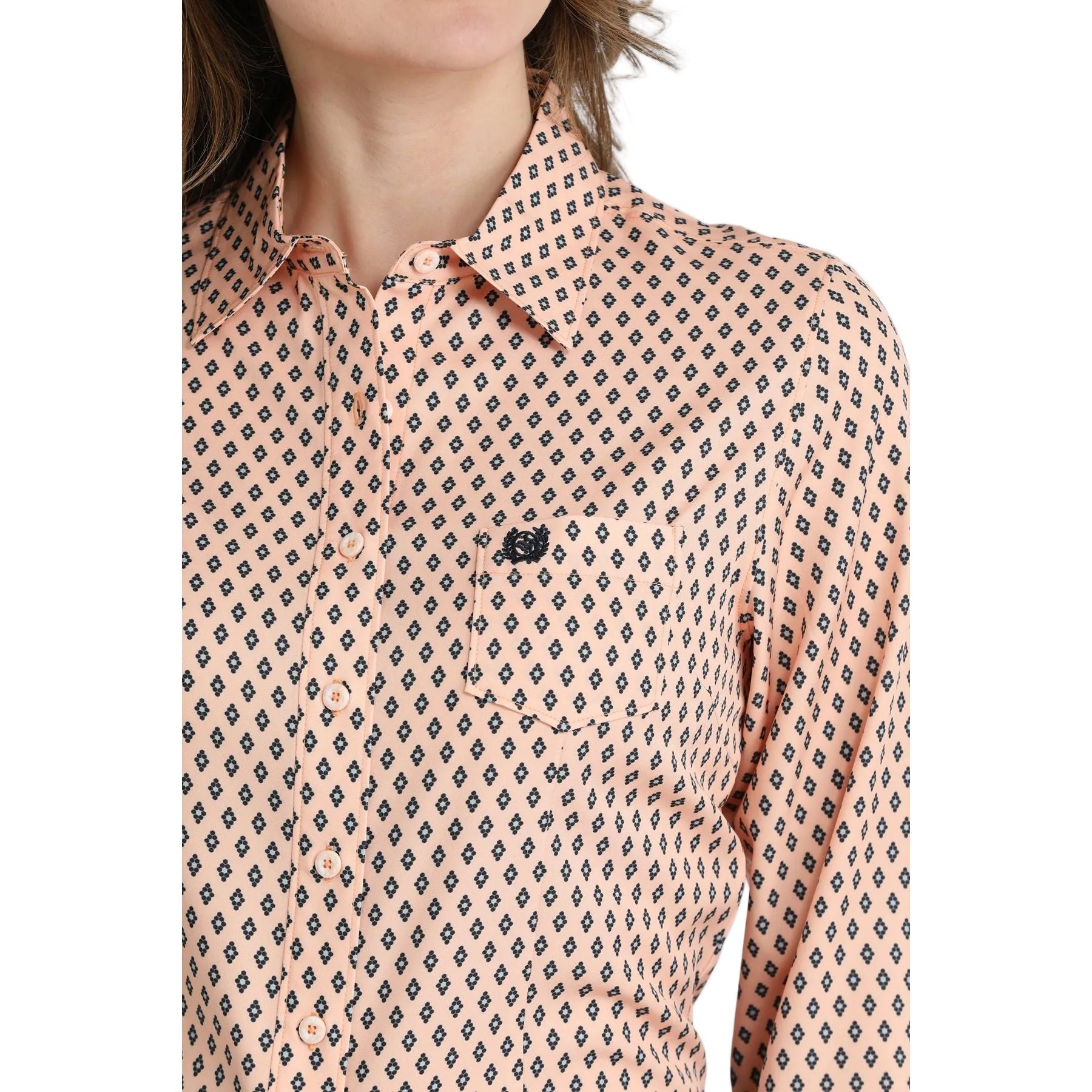 Women's Cinch Peach Print Arena Flex Long Sleeve Button Up MSW9164270