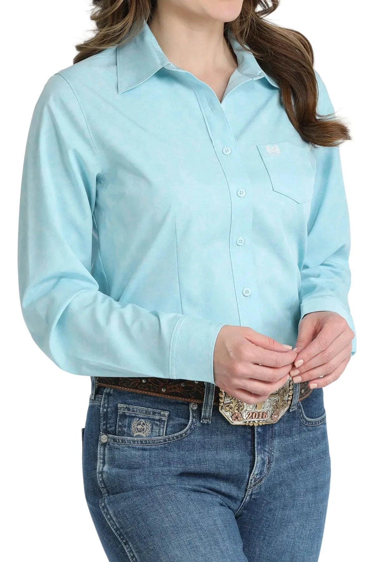 Women's Cinch Arenaflex Long Sleeve Light Blue Button Up Shirt MSW9164274