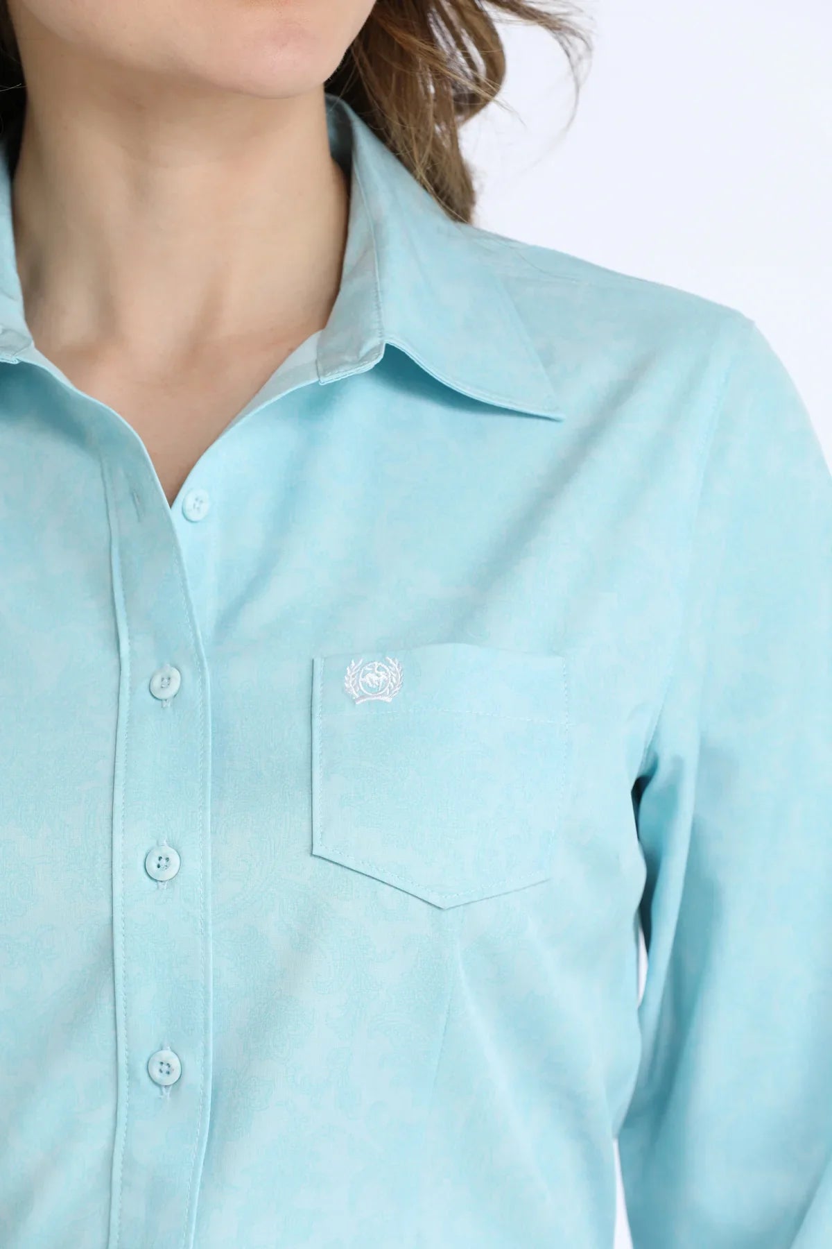Women's Cinch Arenaflex Long Sleeve Light Blue Button Up Shirt MSW9164274