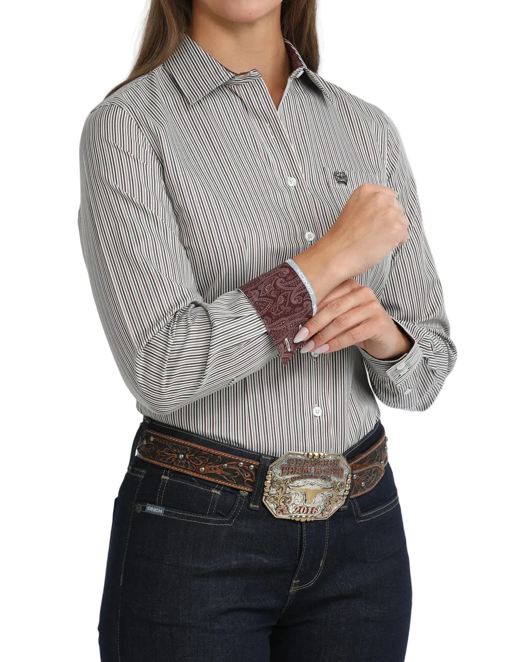 Cinch Women's Long Sleeve Button Up Striped Shirt MSW9164282
