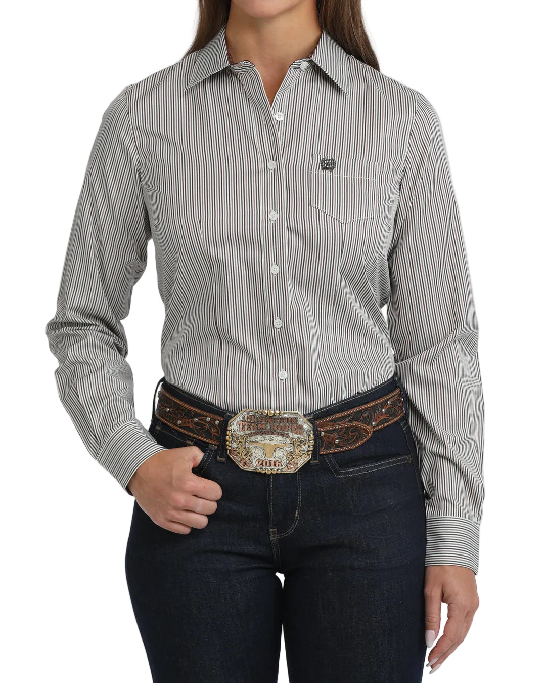 Cinch Women's Long Sleeve Button Up Striped Shirt MSW9164282