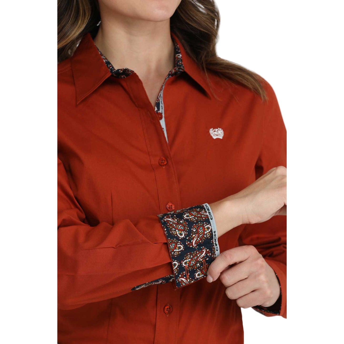 Women's Cinch Solid Red Button Down Western Shirt MSW9165073