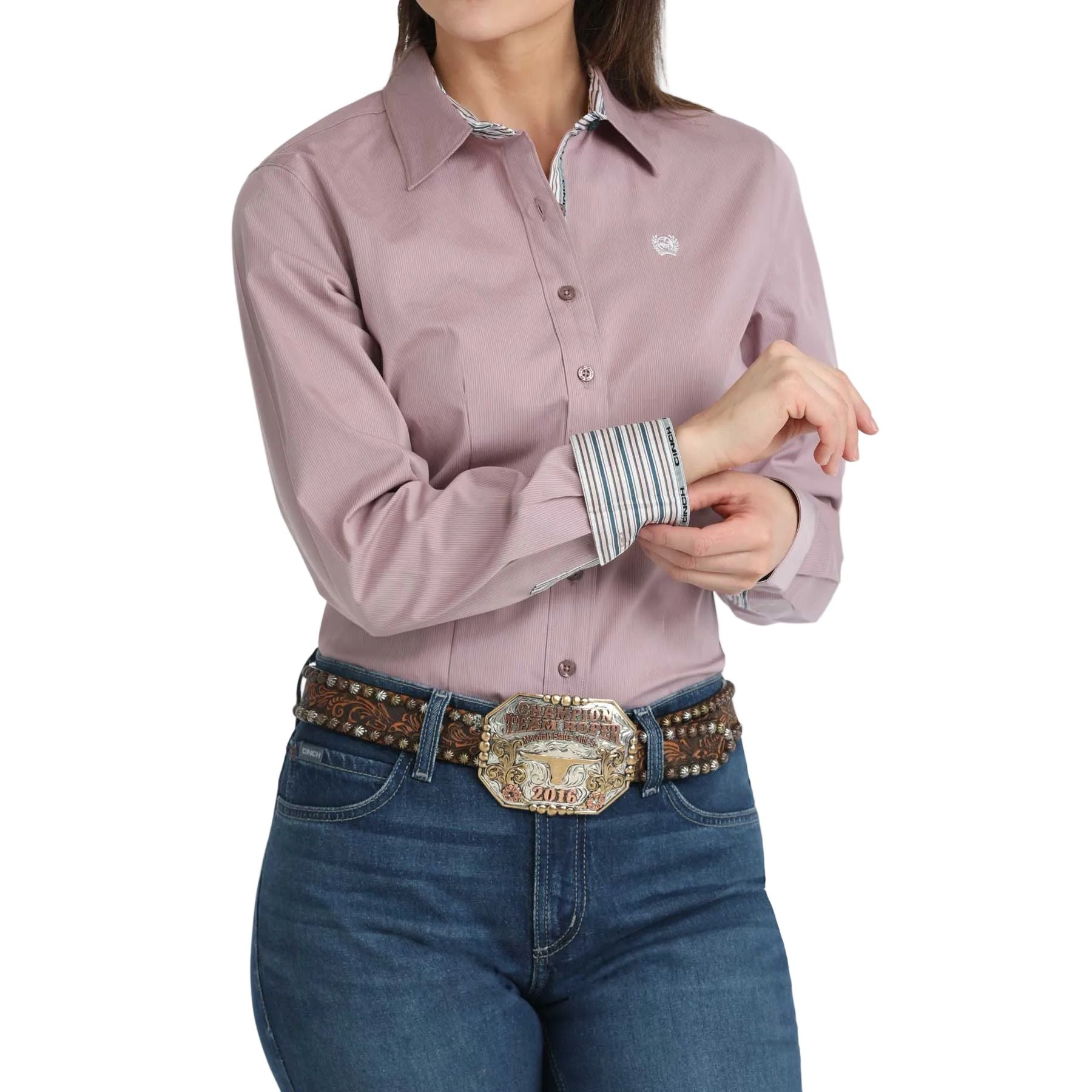 Women's Cinch Lilac Long Sleeve Micro Striped Button Up Western Shirt MSW9165084