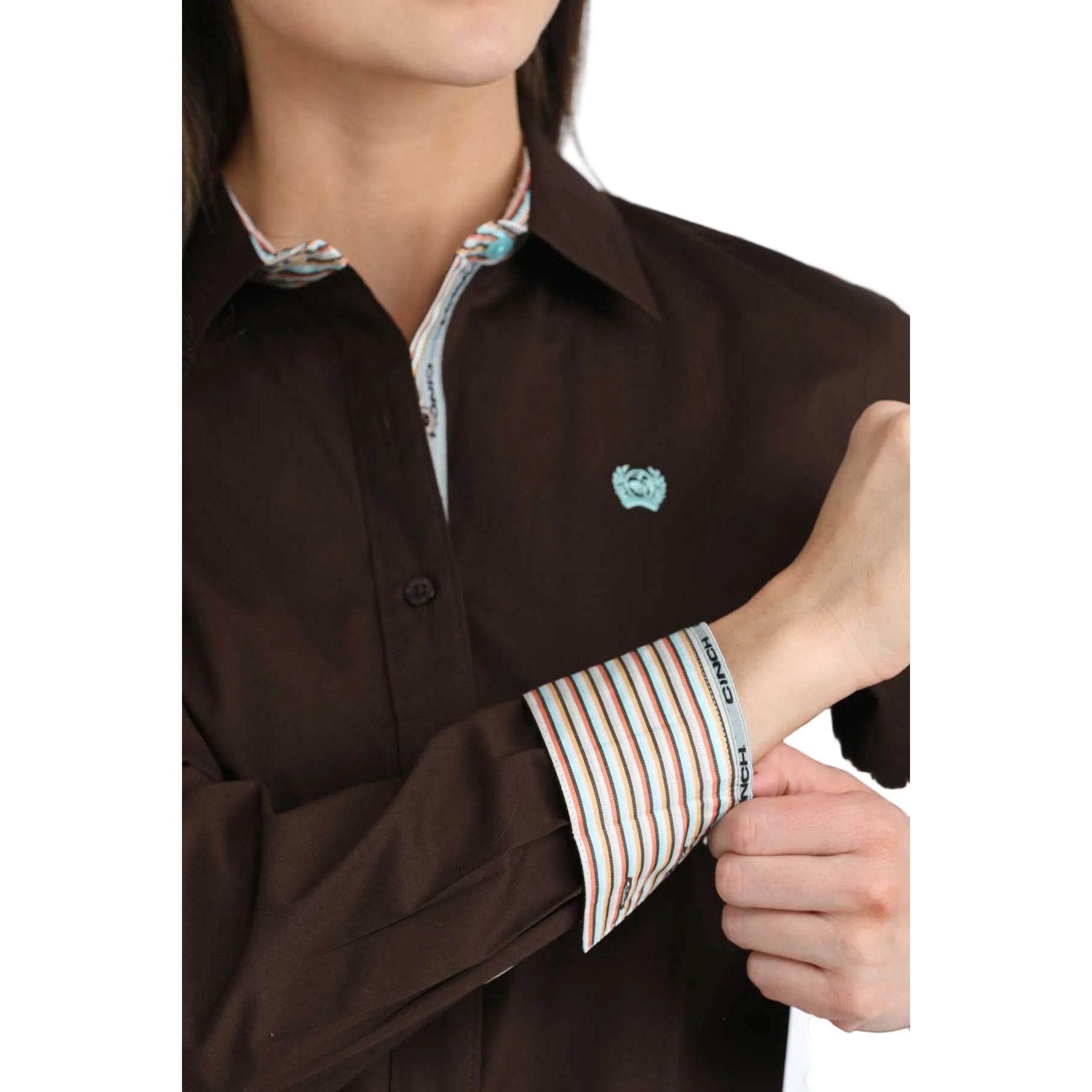 Women's Cinch Brown Button Down Long Sleeve Shirt MSW9165086