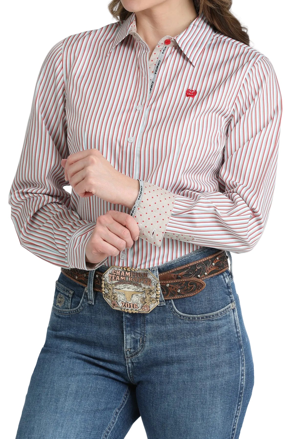 Women's Cinch Long Sleeve Striped Button Up Shirt MSW9165090