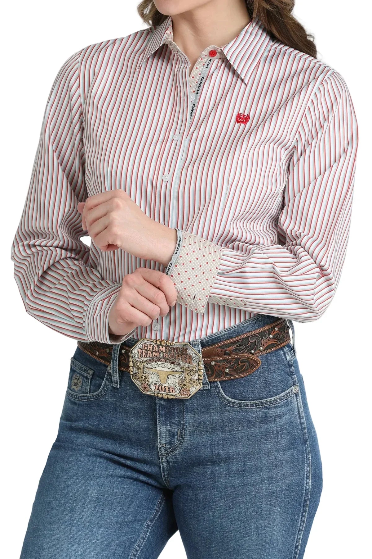Women's Cinch Long Sleeve Striped Button Up Shirt MSW9165090